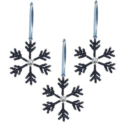 Set of 3 Beaded / Jewelled Snowflake Shaped Christmas Tree Decoration