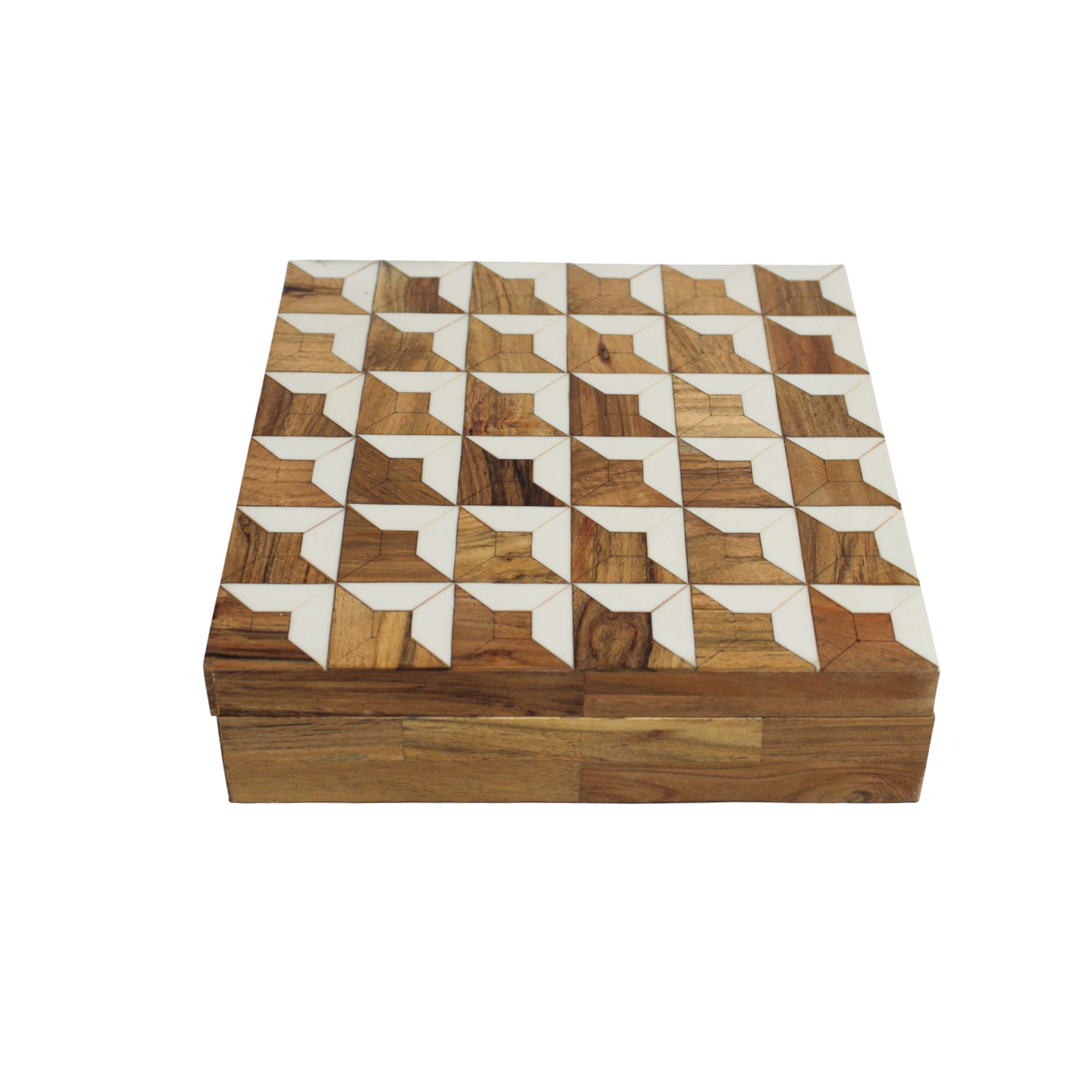 Artisan Wood & Bone Starburst Inlay Jewellery Box