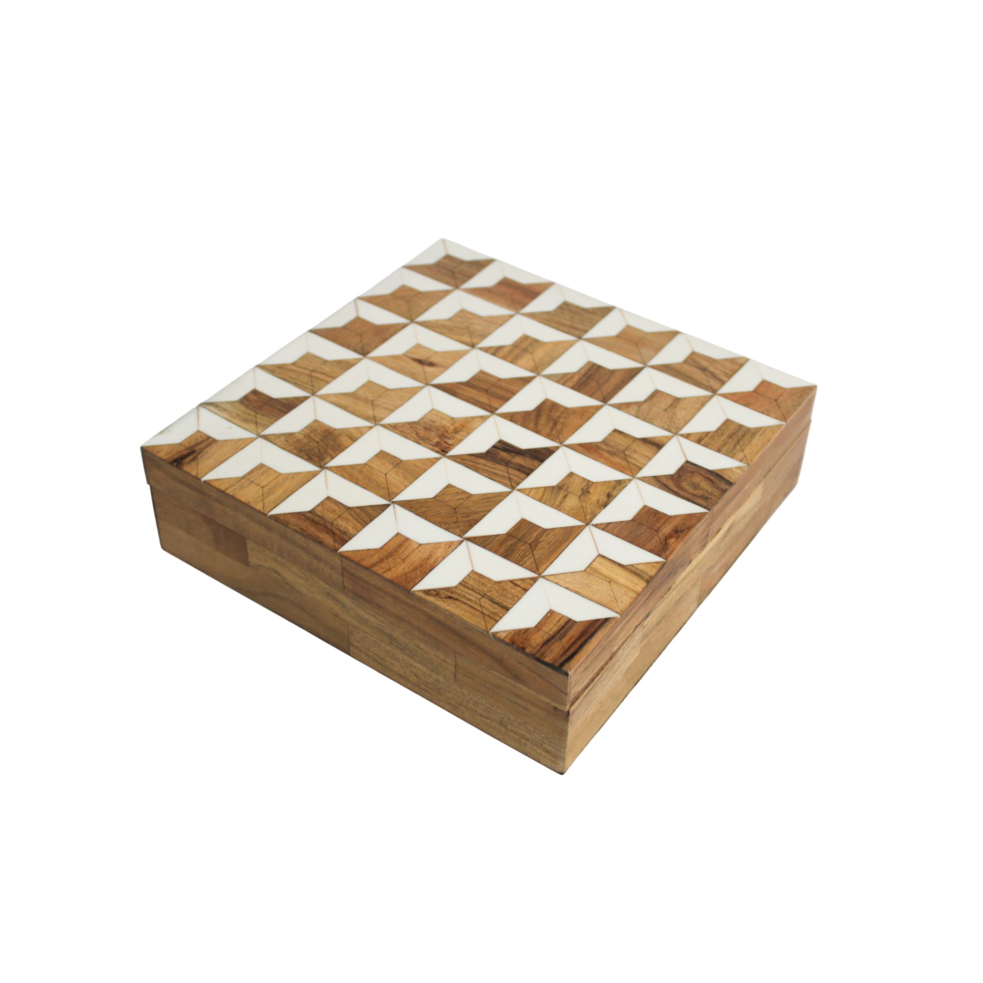 Artisan Wood & Bone Starburst Inlay Jewellery Box