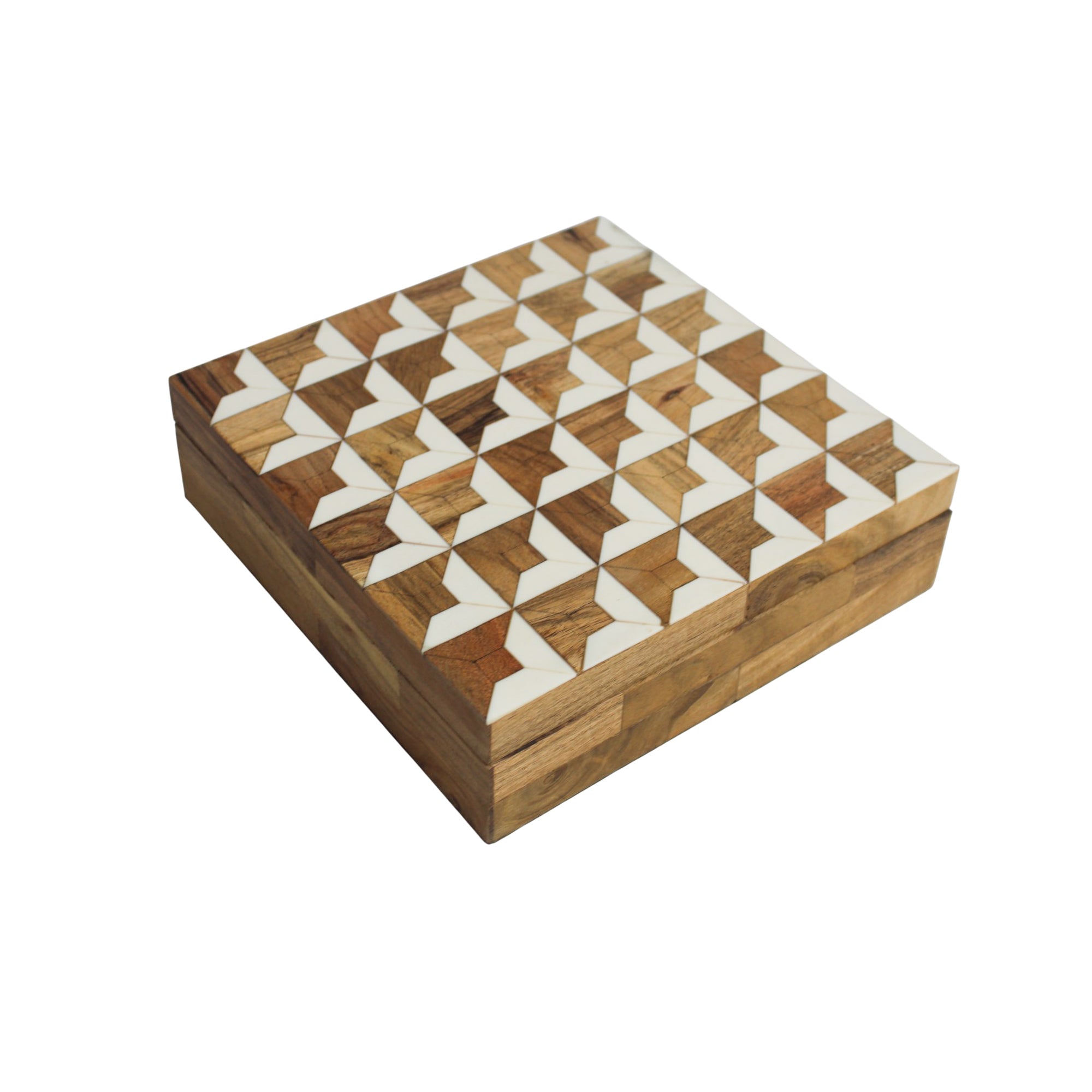 Artisan Wood & Bone Starburst Inlay Jewellery Box