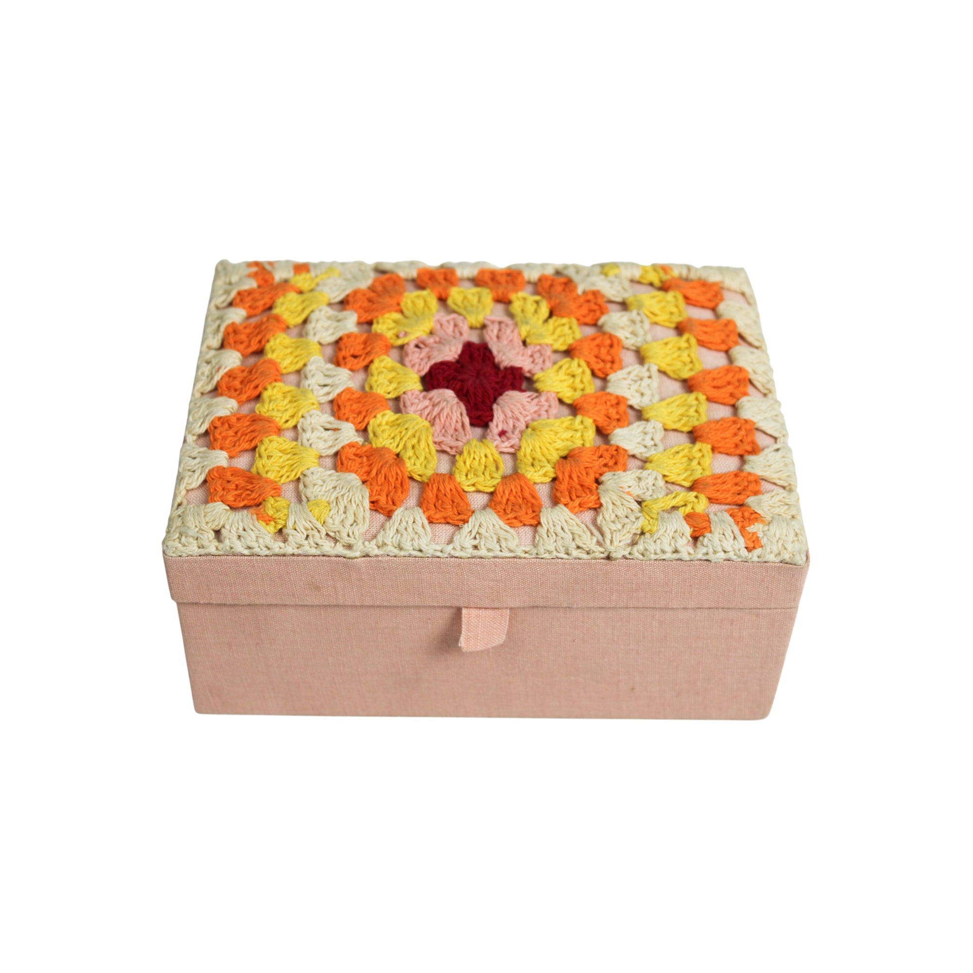 Sunburst Crochet & Linen Artisan Jewellery Box