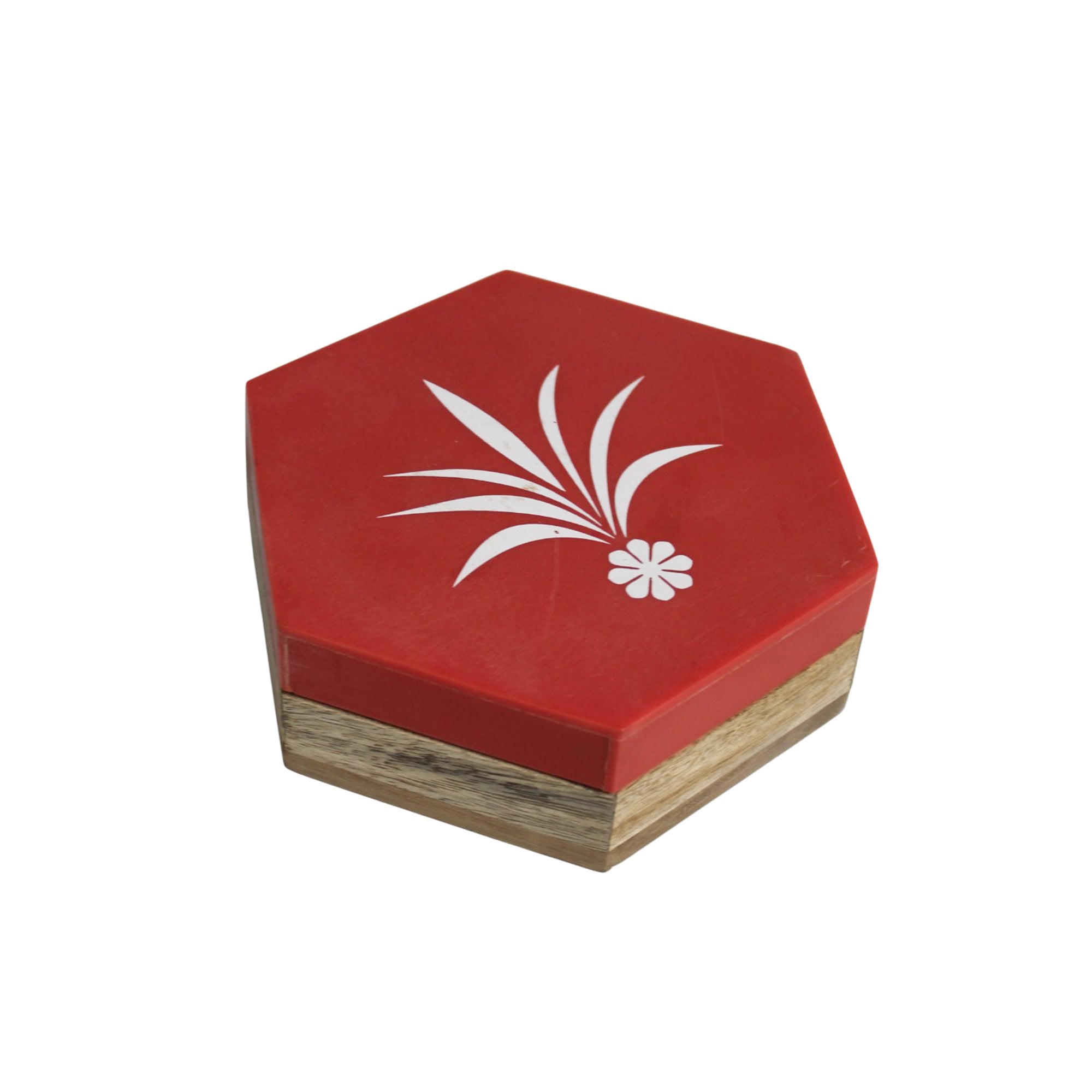 Crimson Hexagon Resin & Natural Wood Inlay Jewellery Box