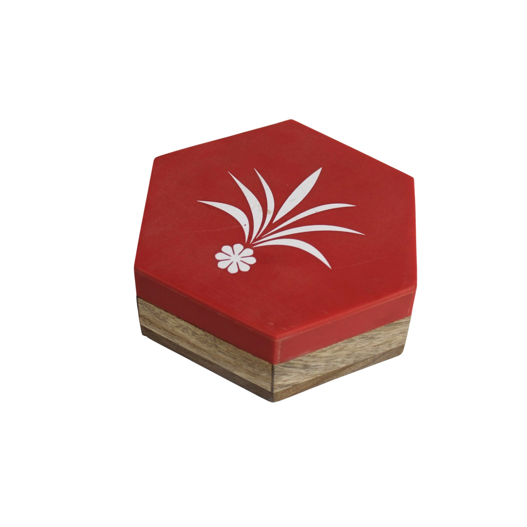 Crimson Hexagon Resin & Natural Wood Inlay Jewellery Box