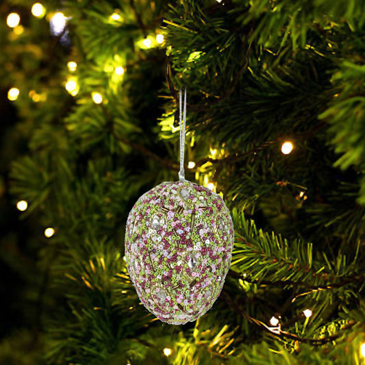 Set of 4 Beaded Oval Christmas Tree Balls Ornaments