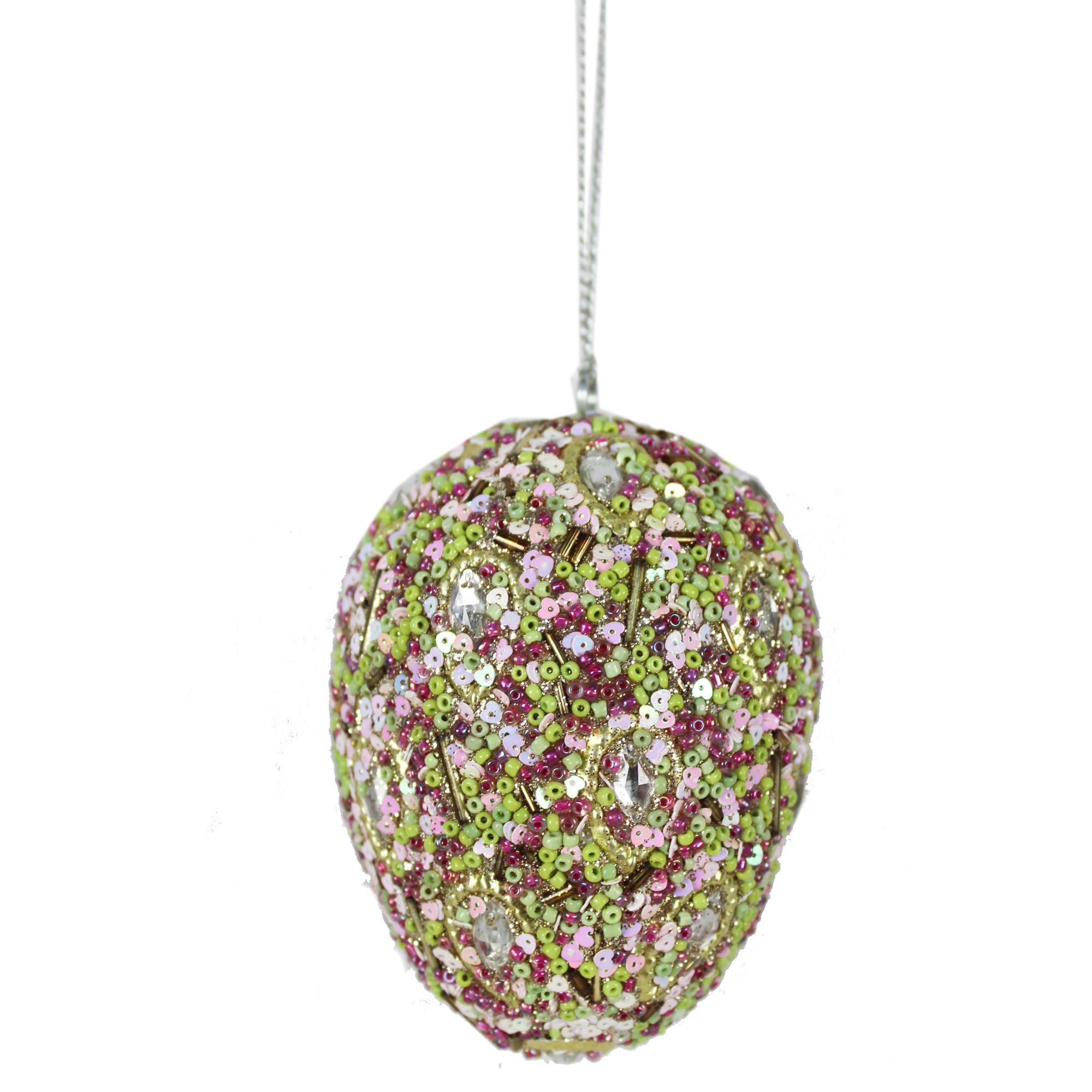 Set of 4 Beaded Oval Christmas Tree Balls Ornaments