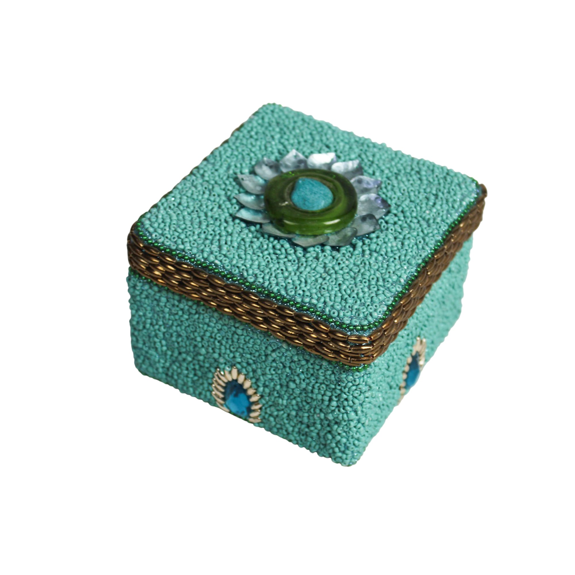 Artisan Wood & Bone Starburst Inlay Keepsake Box