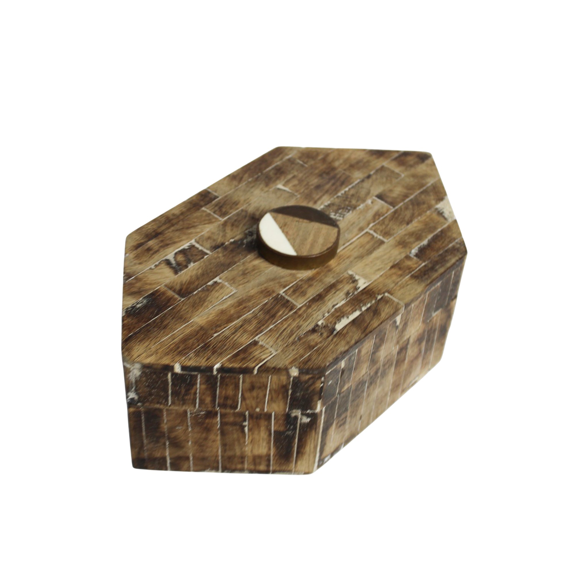  Hexagonal Mosaic Reclaimed Wood Jewellery Box 