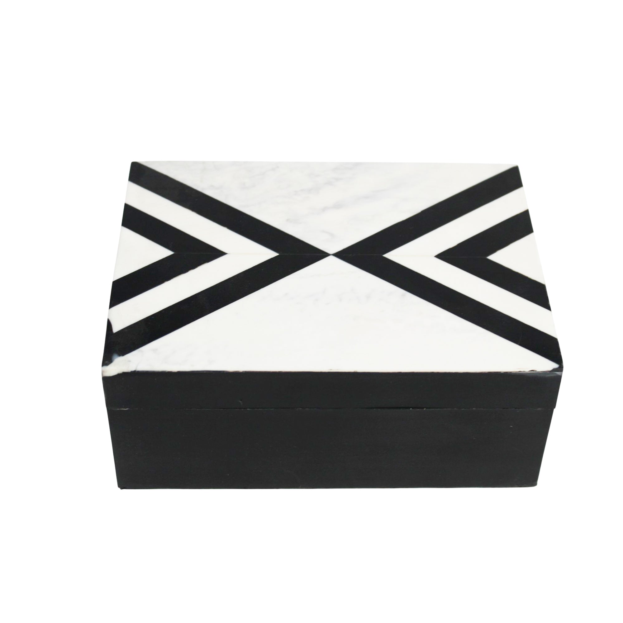 Monochromatic Marble-Inlay Geometric Jewellery Box