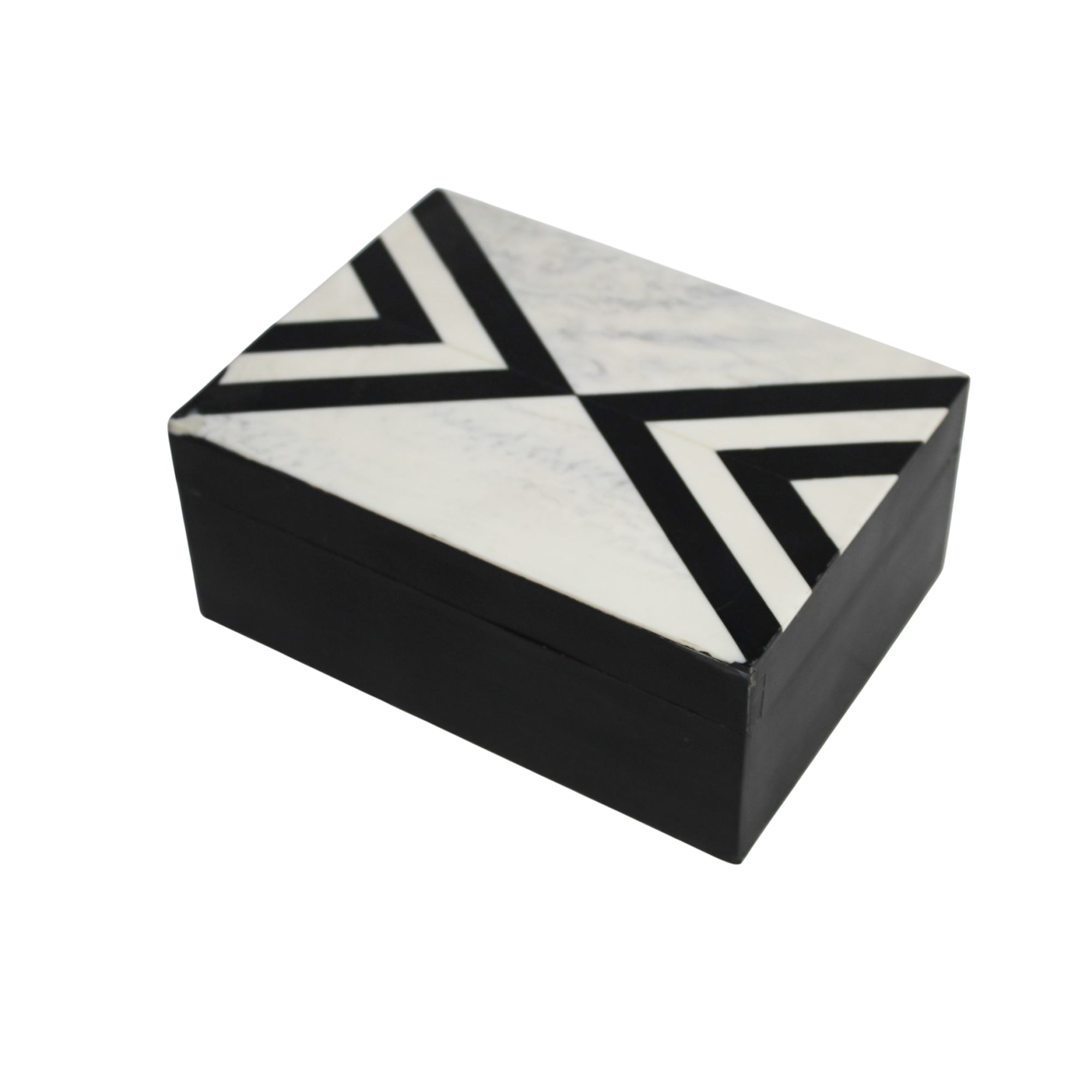 Monochromatic Marble-Inlay Geometric Jewellery Box