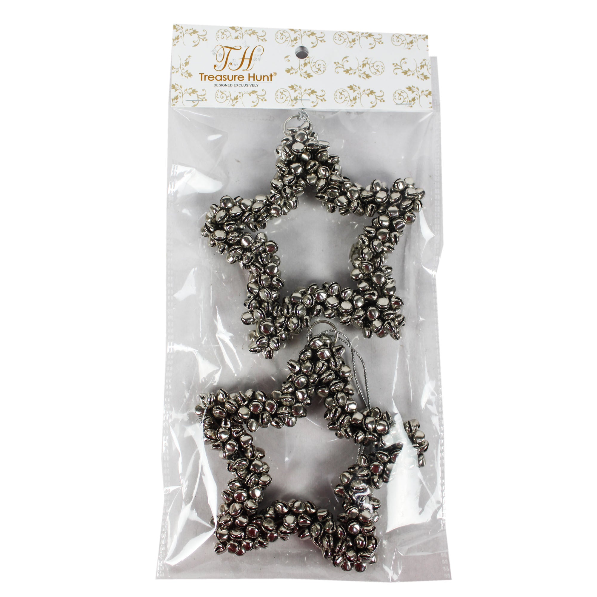 Set of 2 Silver Bells Star Shaped Hanging Christmas Ornaments