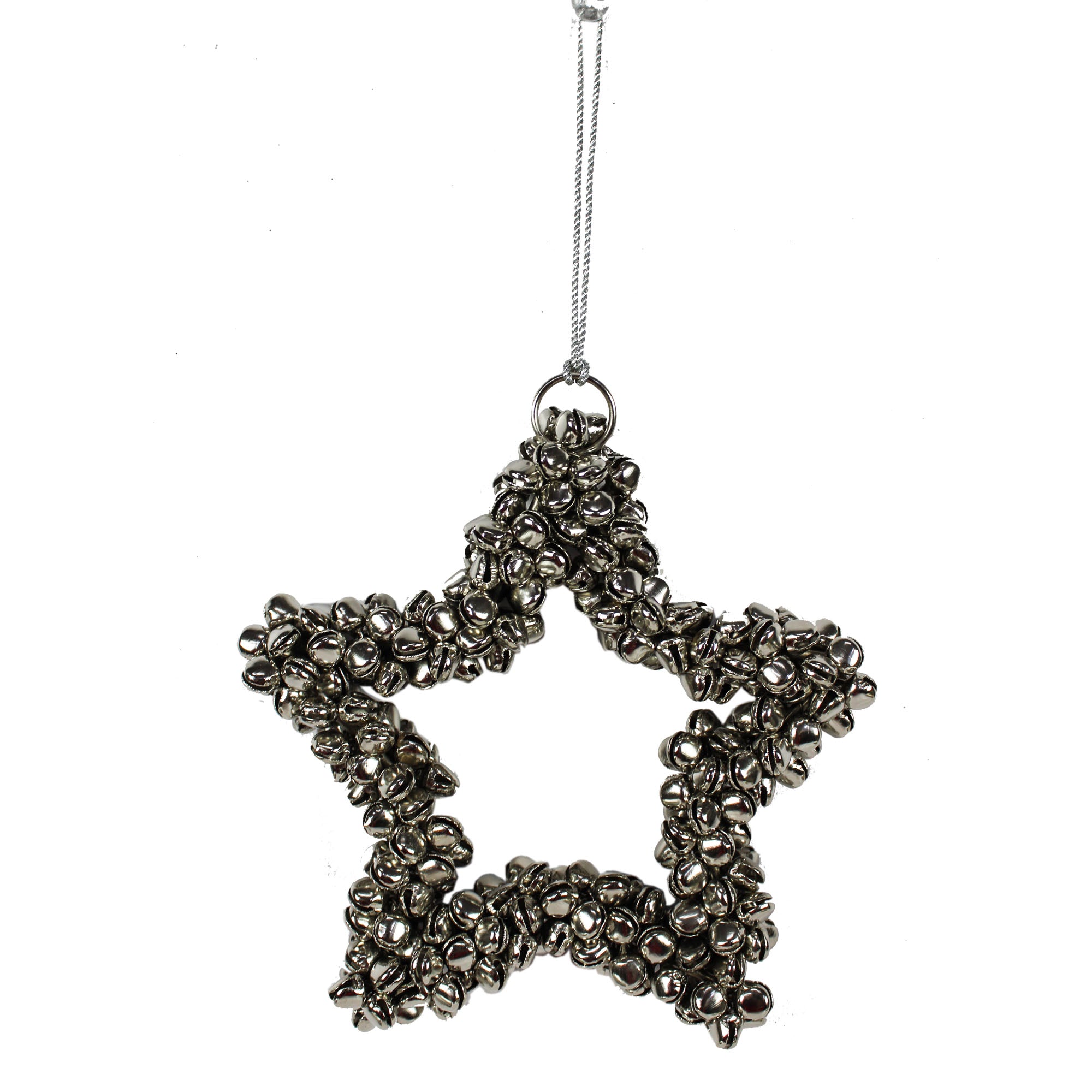 Set of 2 Silver Bells Star Shaped Hanging Christmas Ornaments