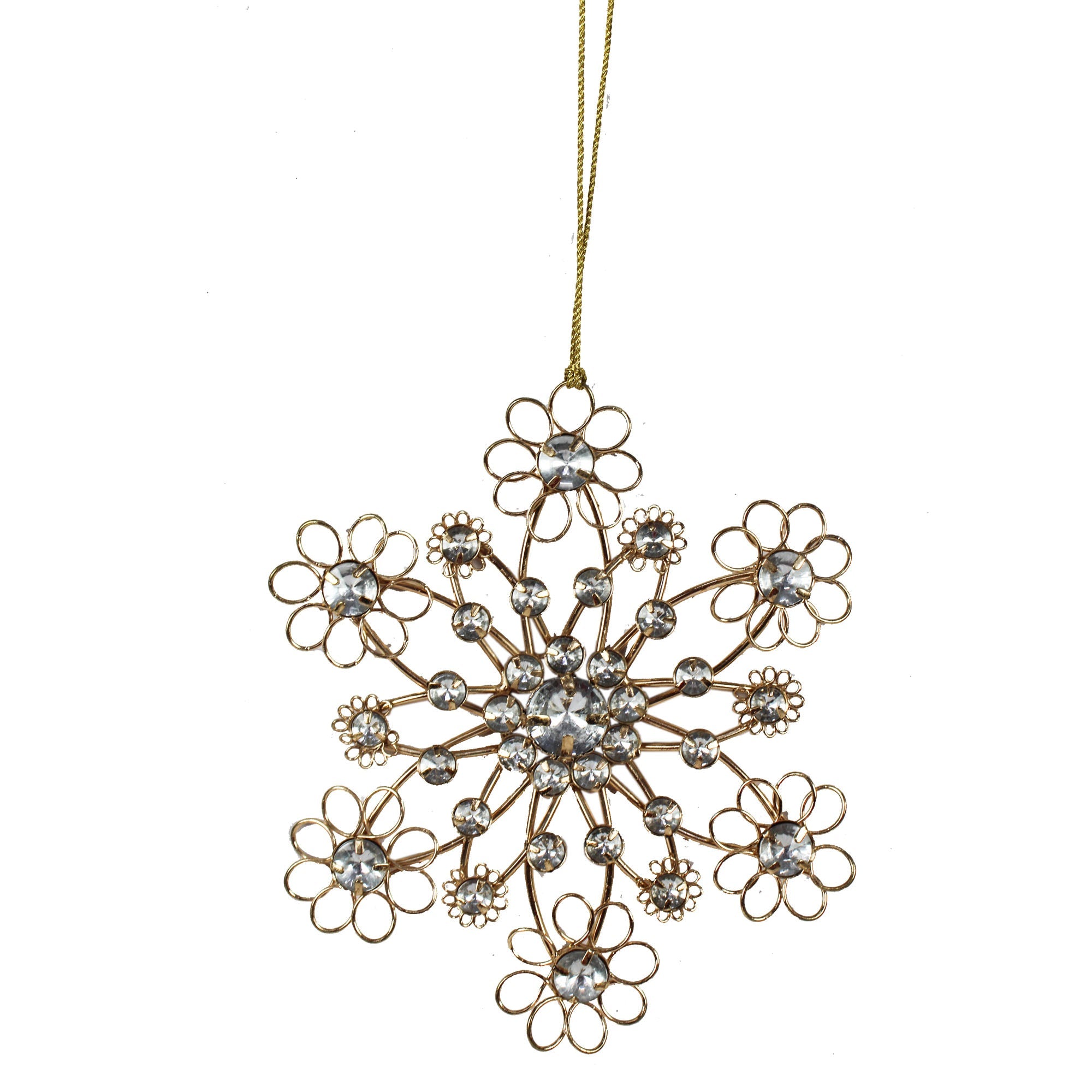 Set of 3 Rose Golden Jewelled Snowflake Shaped Christmas Tree Ornaments