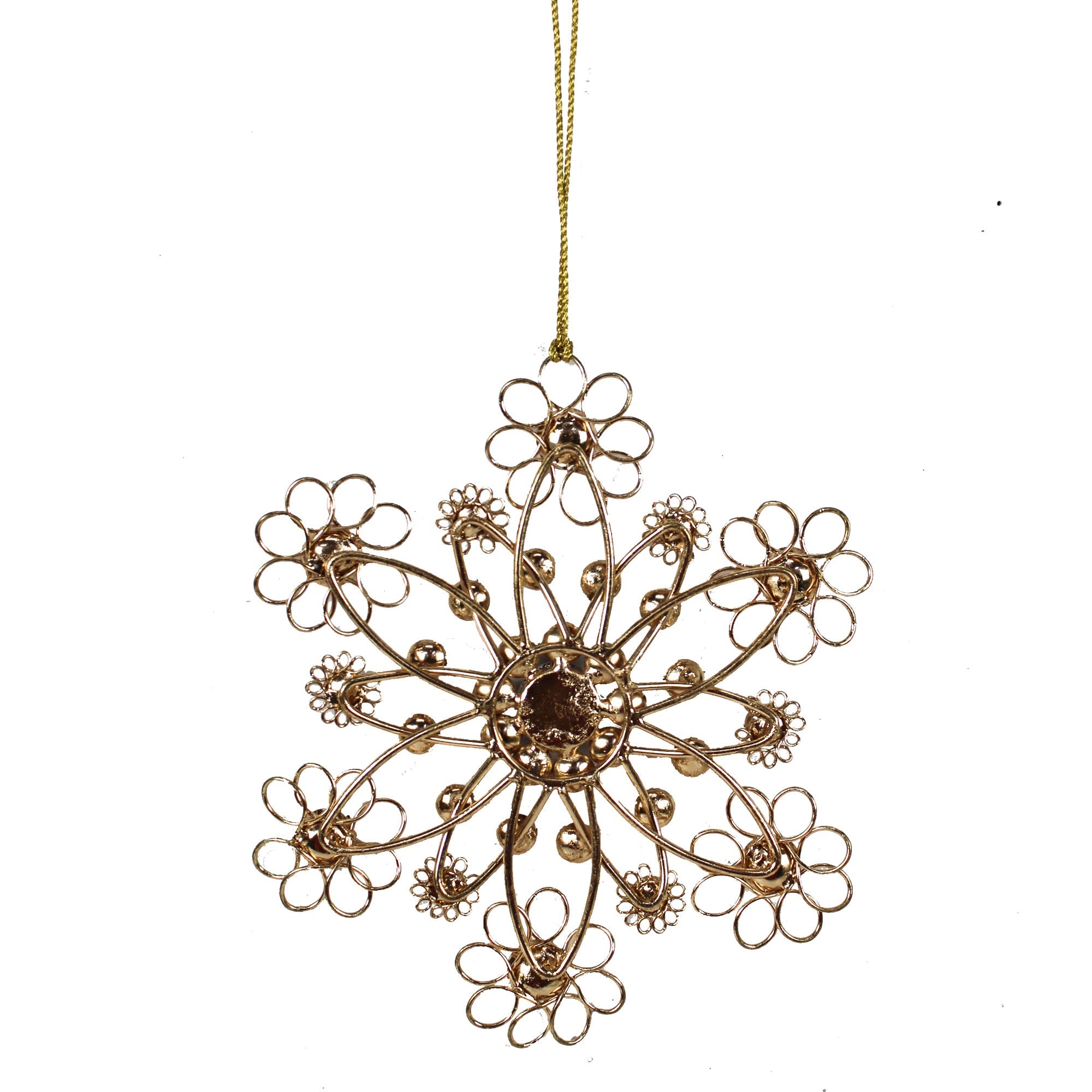 Set of 3 Rose Golden Jewelled Snowflake Shaped Christmas Tree Ornaments