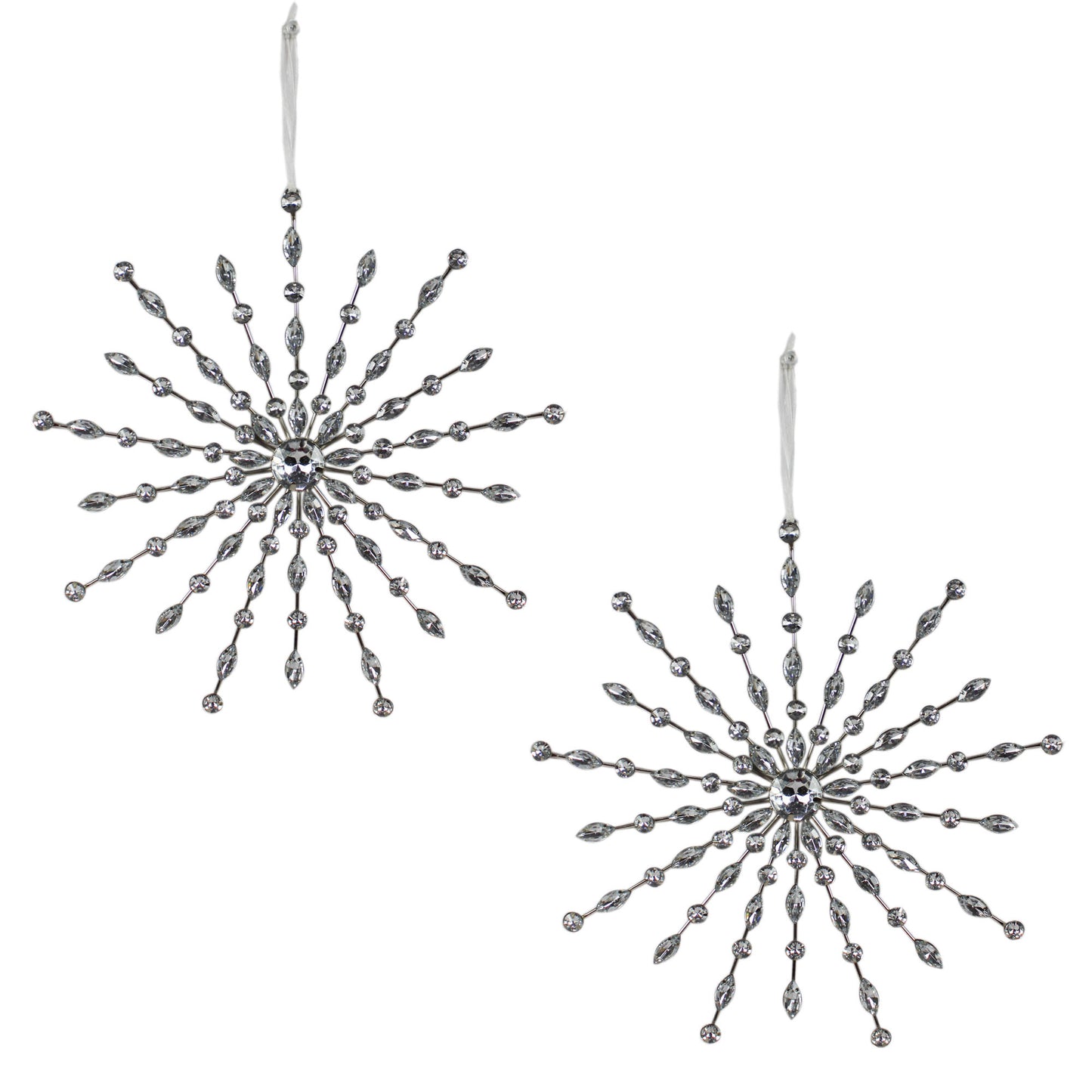 Set of 2 Snowflake Shaped Christmas Tree Hanging Decorative Ornaments