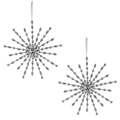 Set of 2 Snowflake Shaped Christmas Tree Hanging Decorative Ornaments