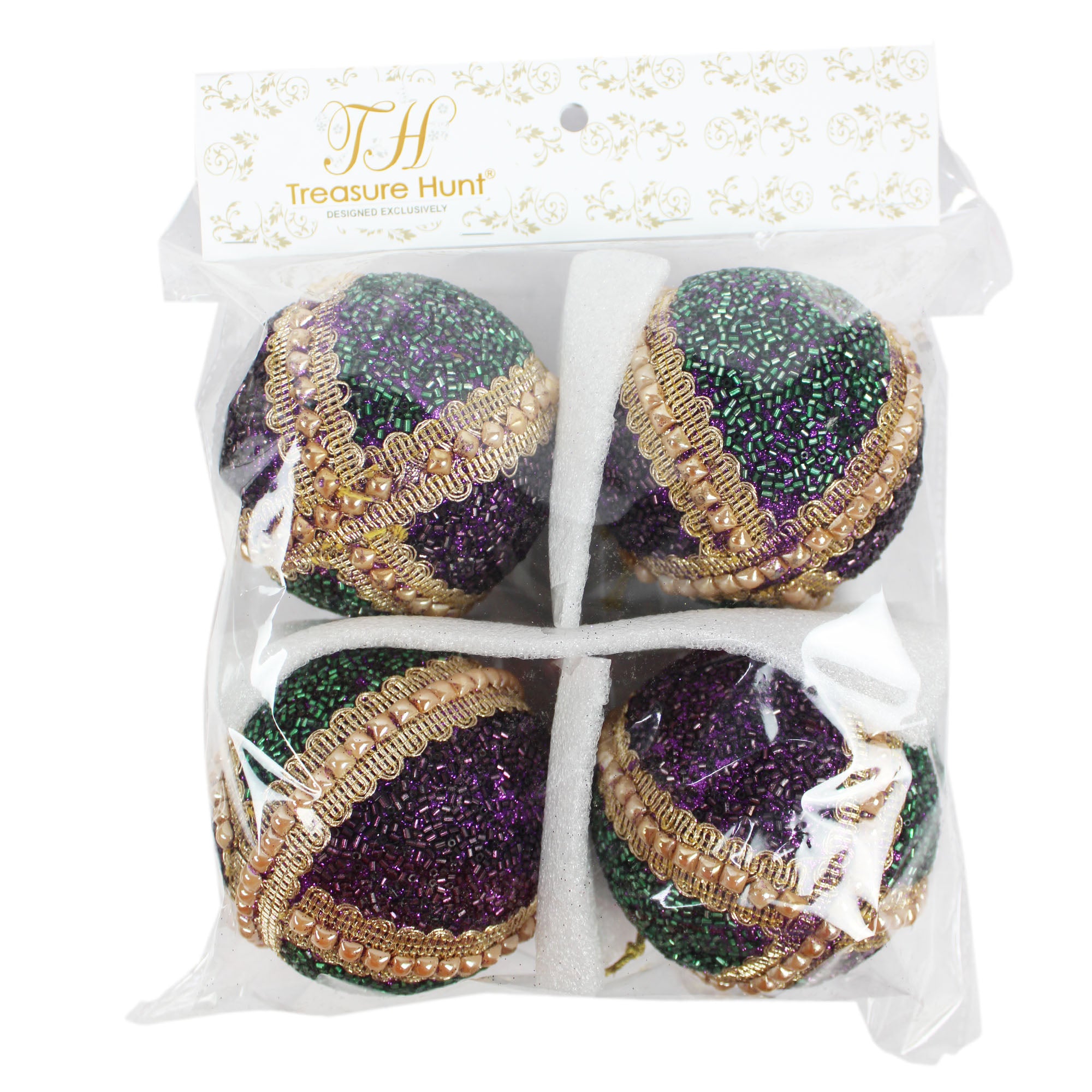 Set of 4 Multicolor Beaded Balls for Christmas Tree Decoration