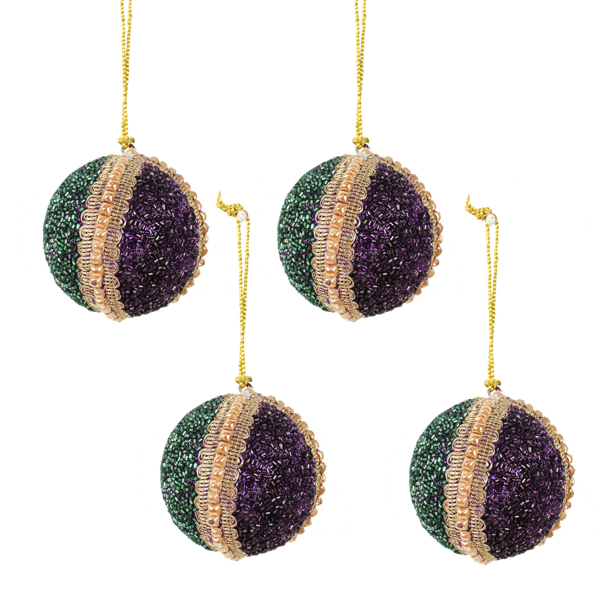 Set of 4 Multicolor Beaded Balls for Christmas Tree Decoration