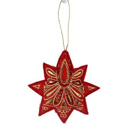 Set of 4 Embroidered Star Shaped Christmas Tree Decorative Ornament