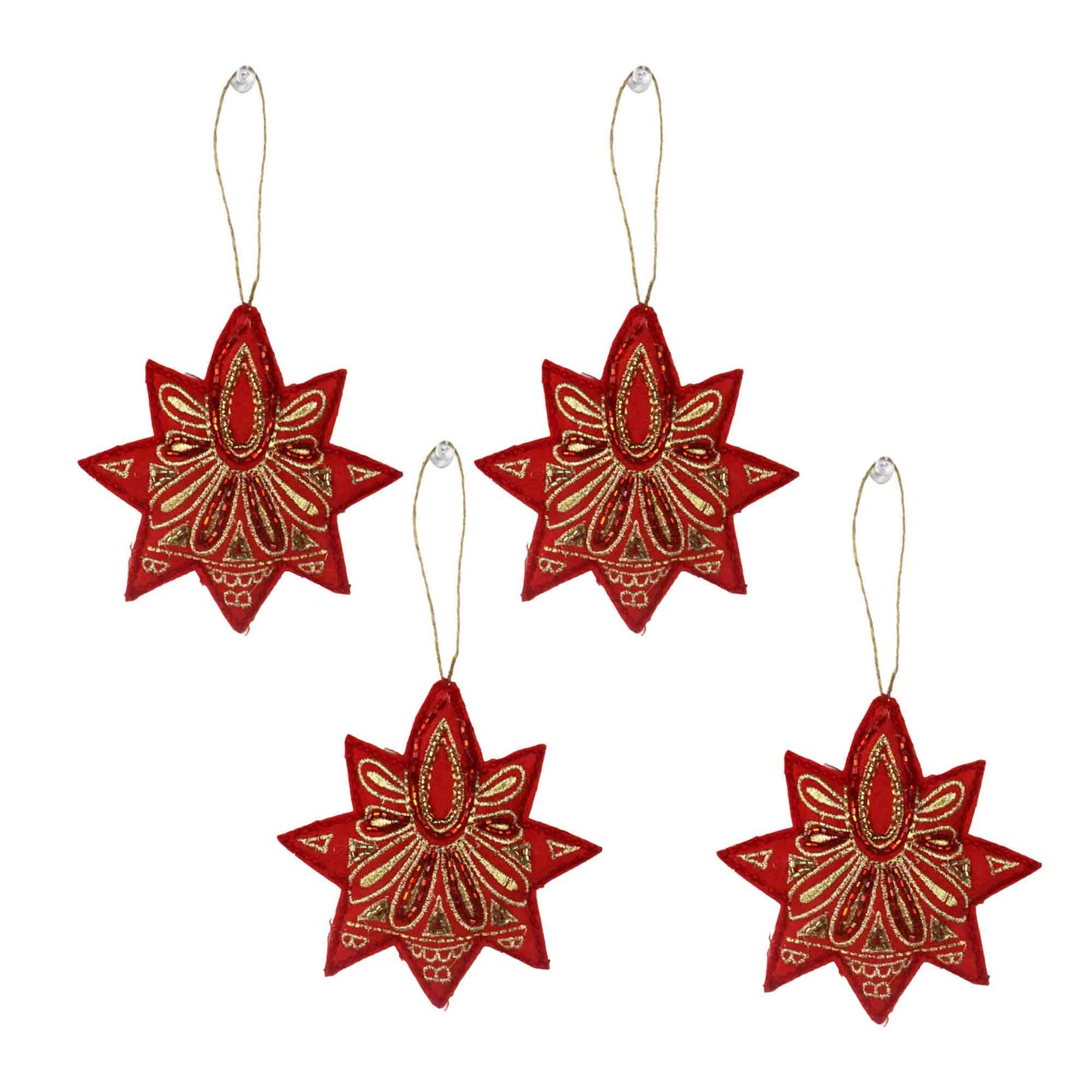 Set of 4 Embroidered Star Shaped Christmas Tree Decorative Ornament