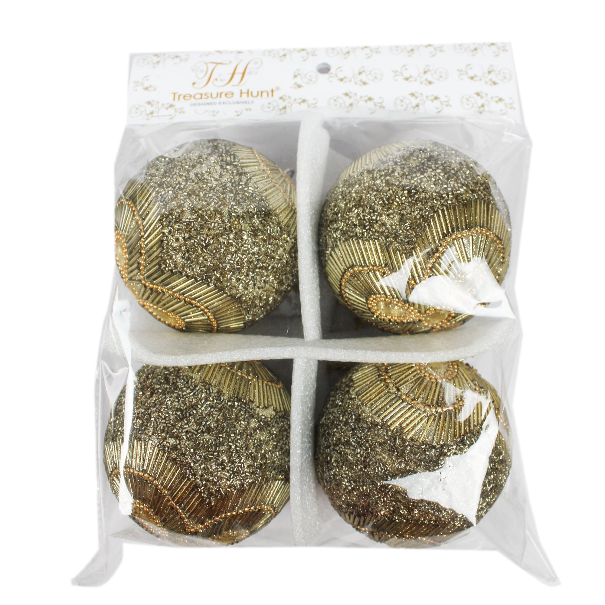 Set of 4 Jewelled / Beaded Christmas Tree Hanging Balls