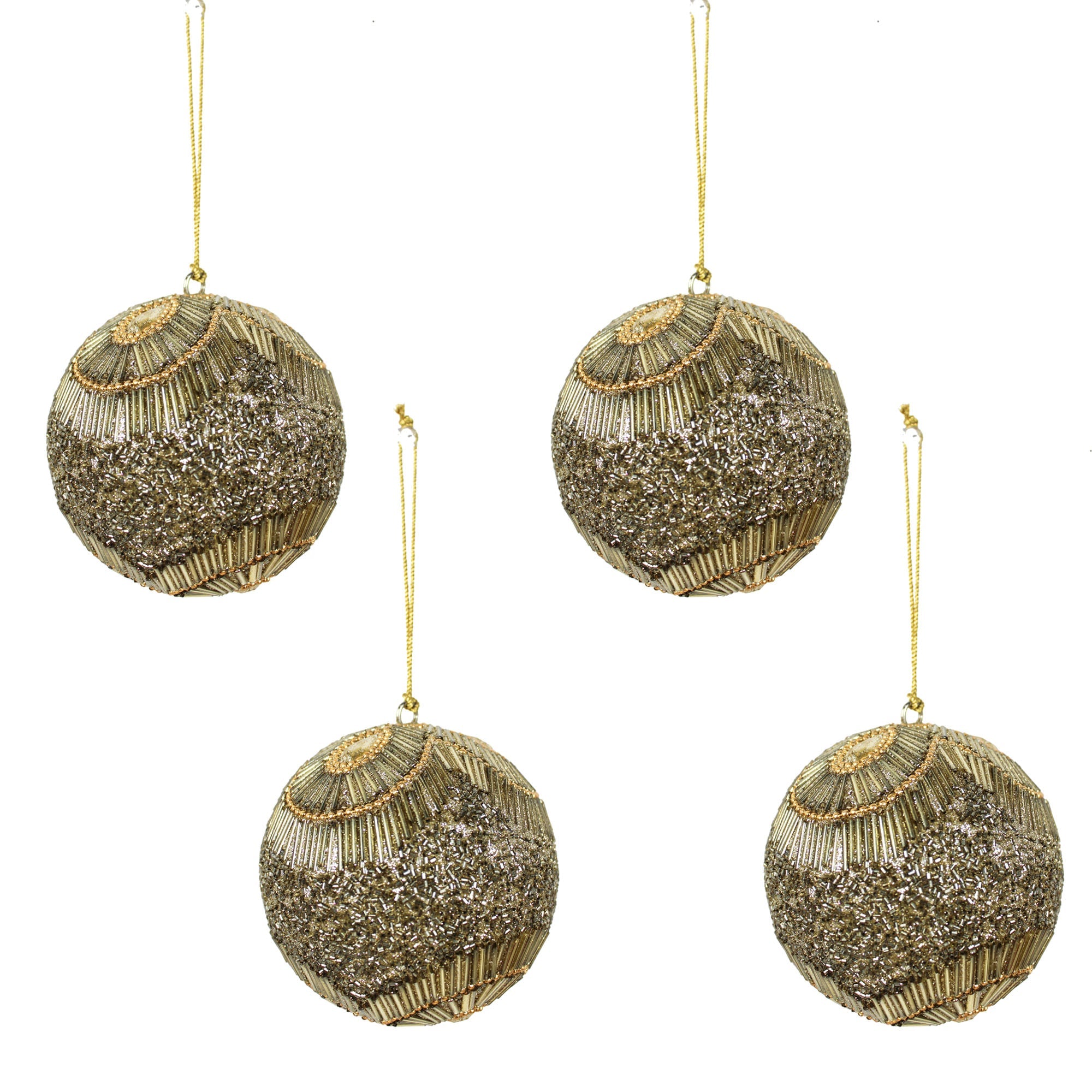 Set of 4 Jewelled / Beaded Christmas Tree Hanging Balls