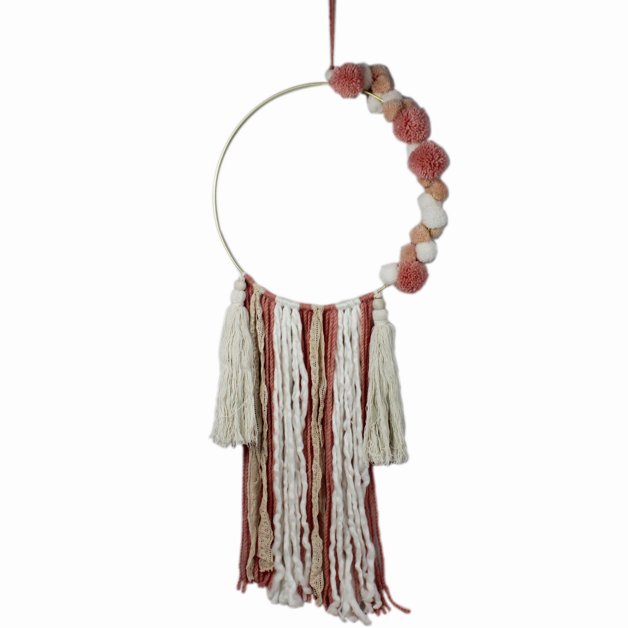 Handcrafted Round Hoop Kids Wall Decor with Pompoms and Tassels