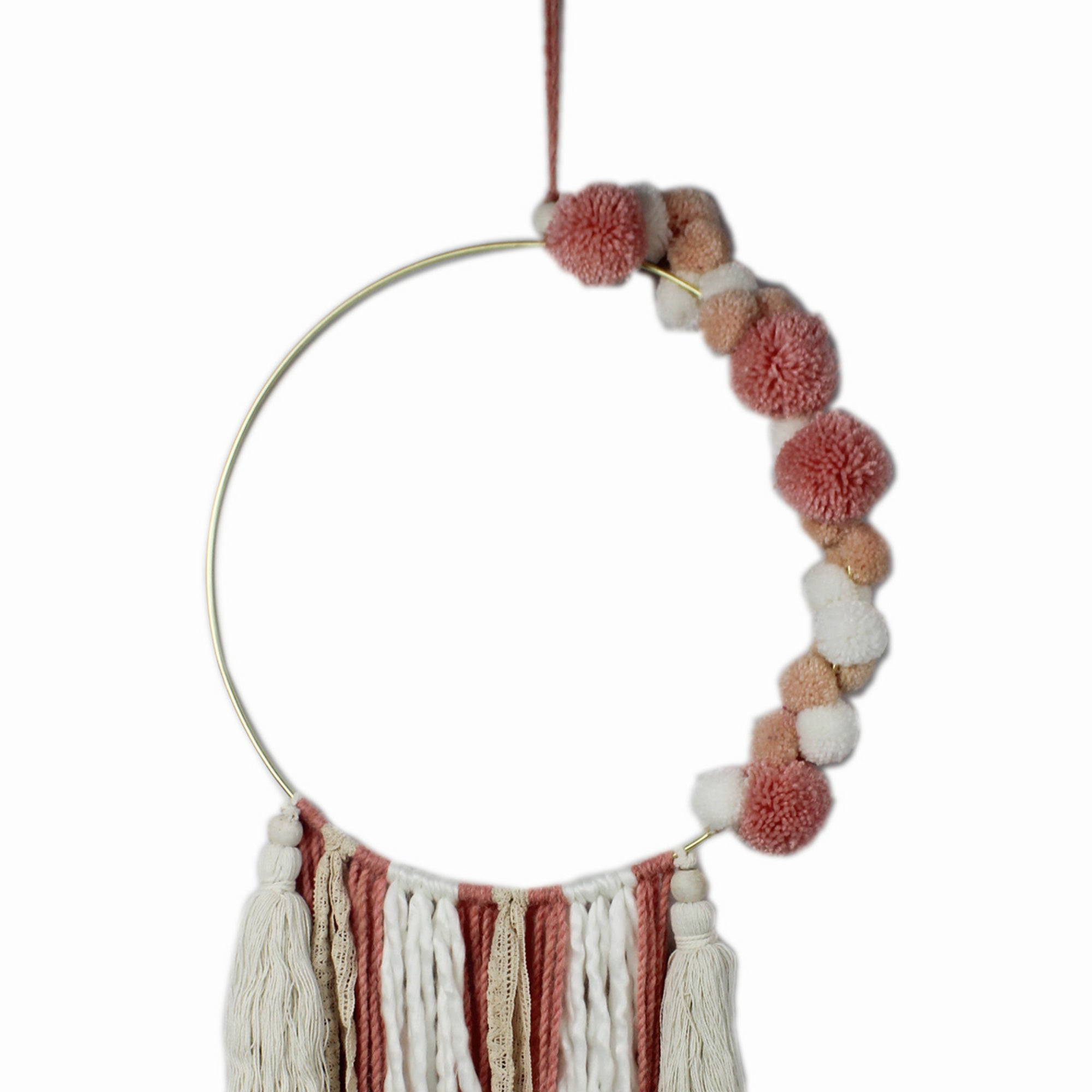 Handcrafted Round Hoop Kids Wall Decor with Pompoms and Tassels