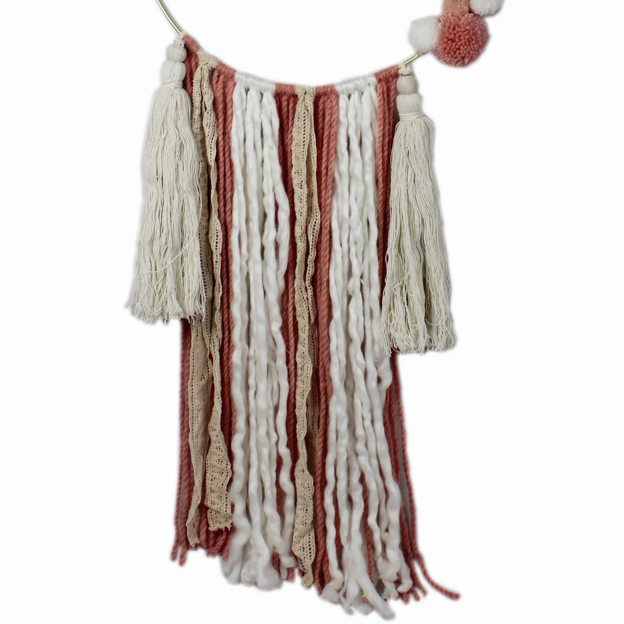 Handcrafted Round Hoop Kids Wall Decor with Pompoms and Tassels