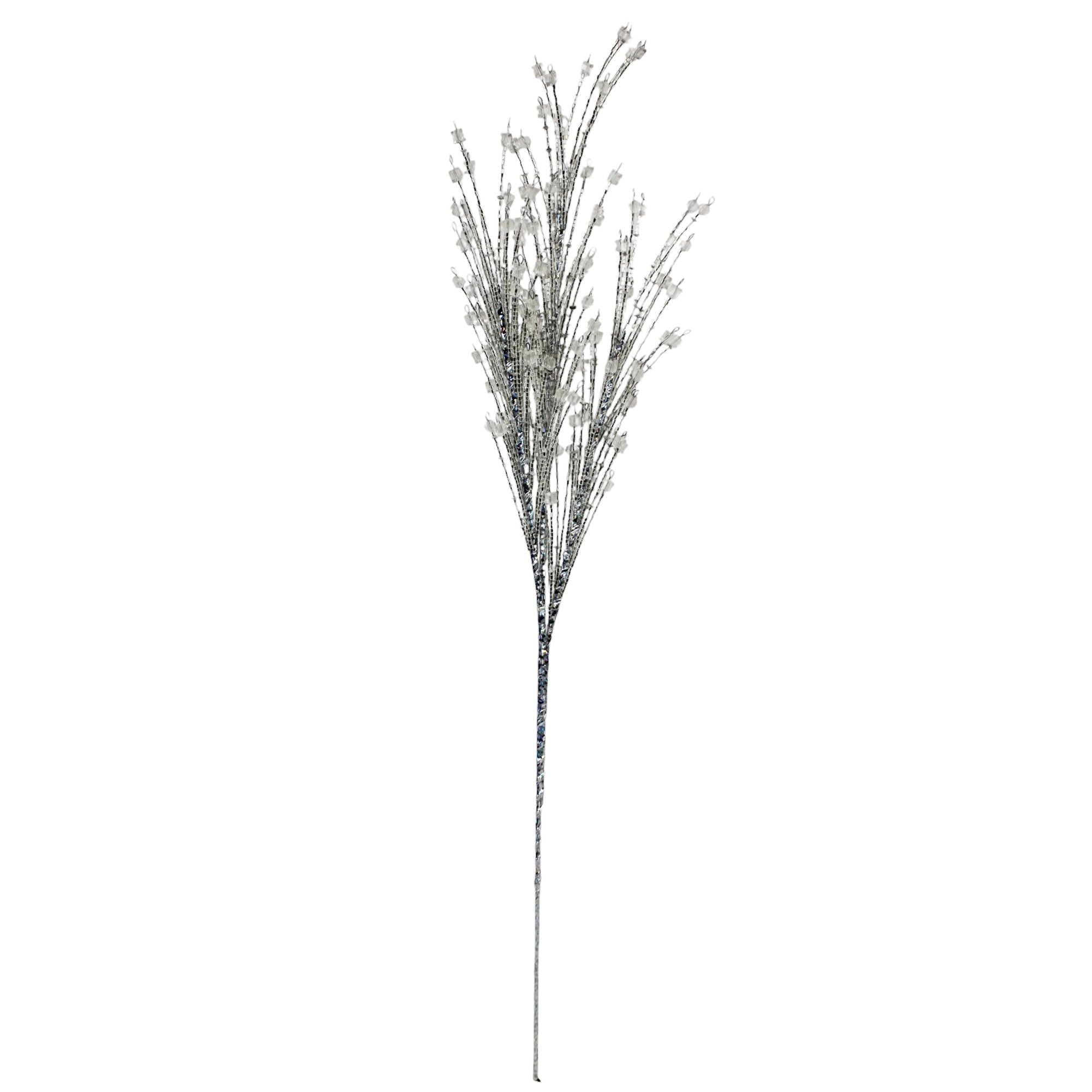 Set of 2 Beaded Silver Color Christmas Tree Decorative Spray