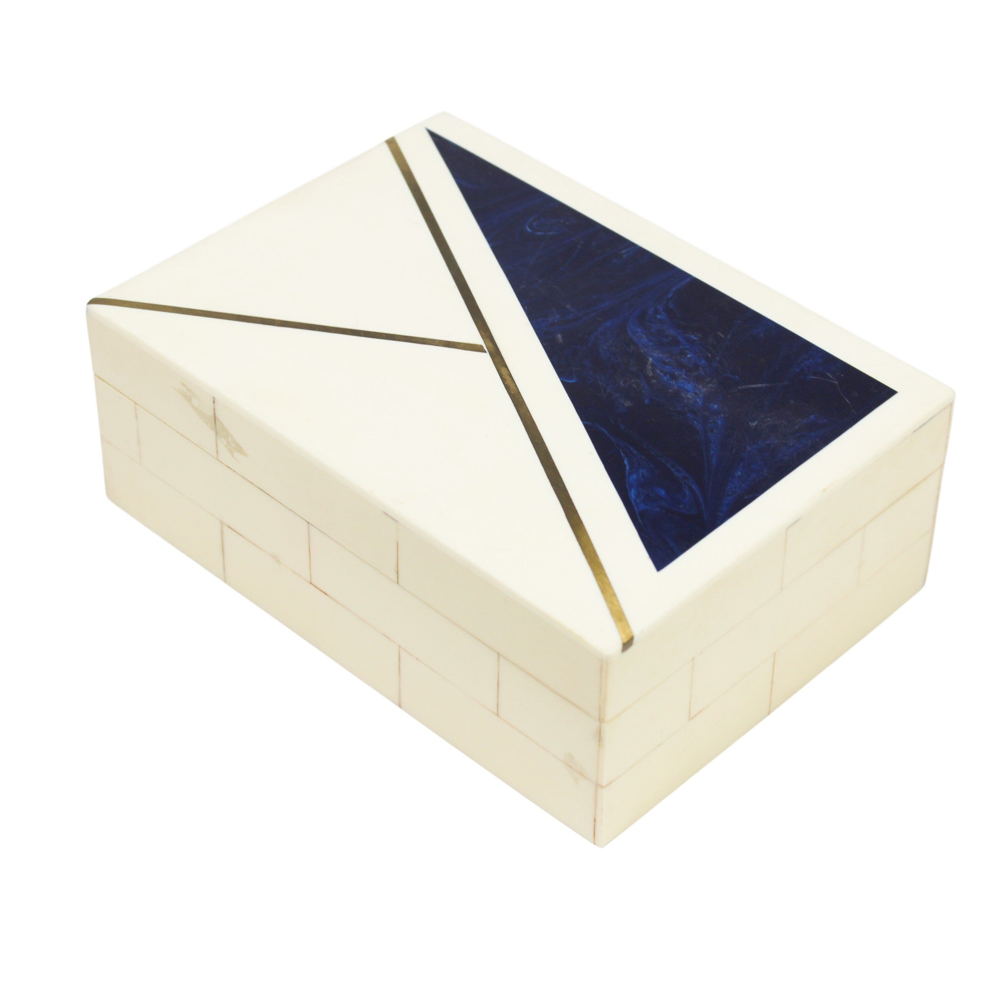 Geometric Azure & Alabaster Inlay Keepsake Box
