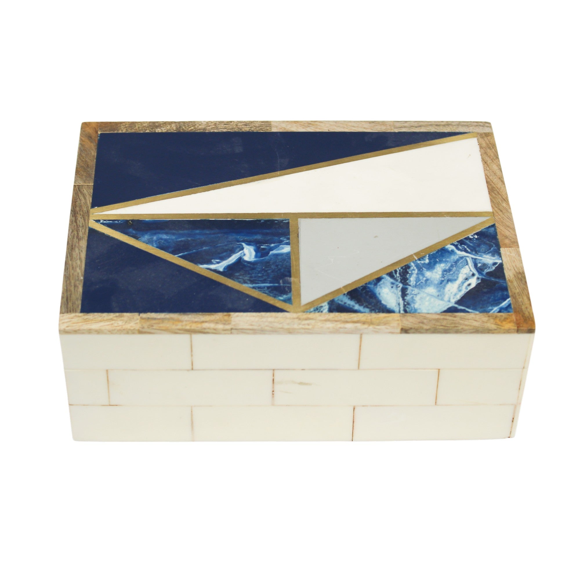 Geometric Azure & Alabaster Inlay Keepsake Box