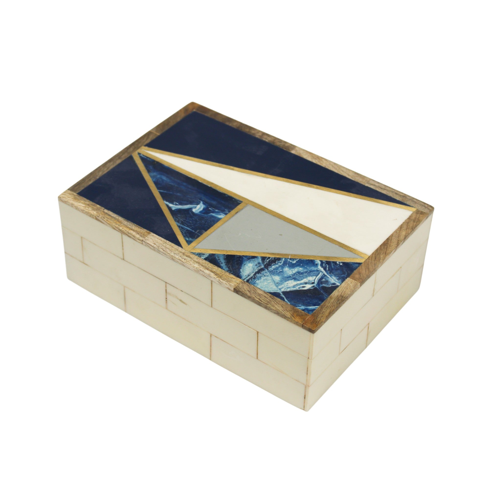 Geometric Azure & Alabaster Inlay Keepsake Box