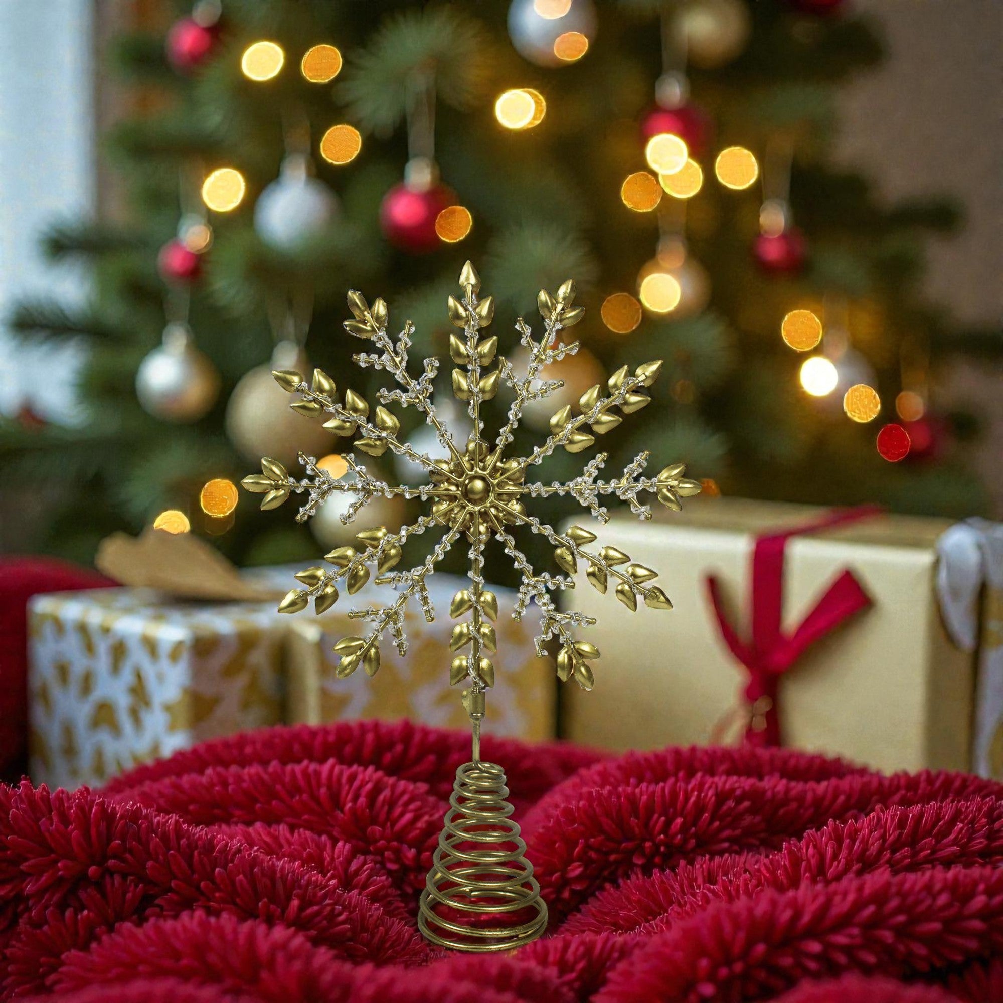 Silver Jewelled / Metal Frame Snowflake Shaped Christmas Tree Topper