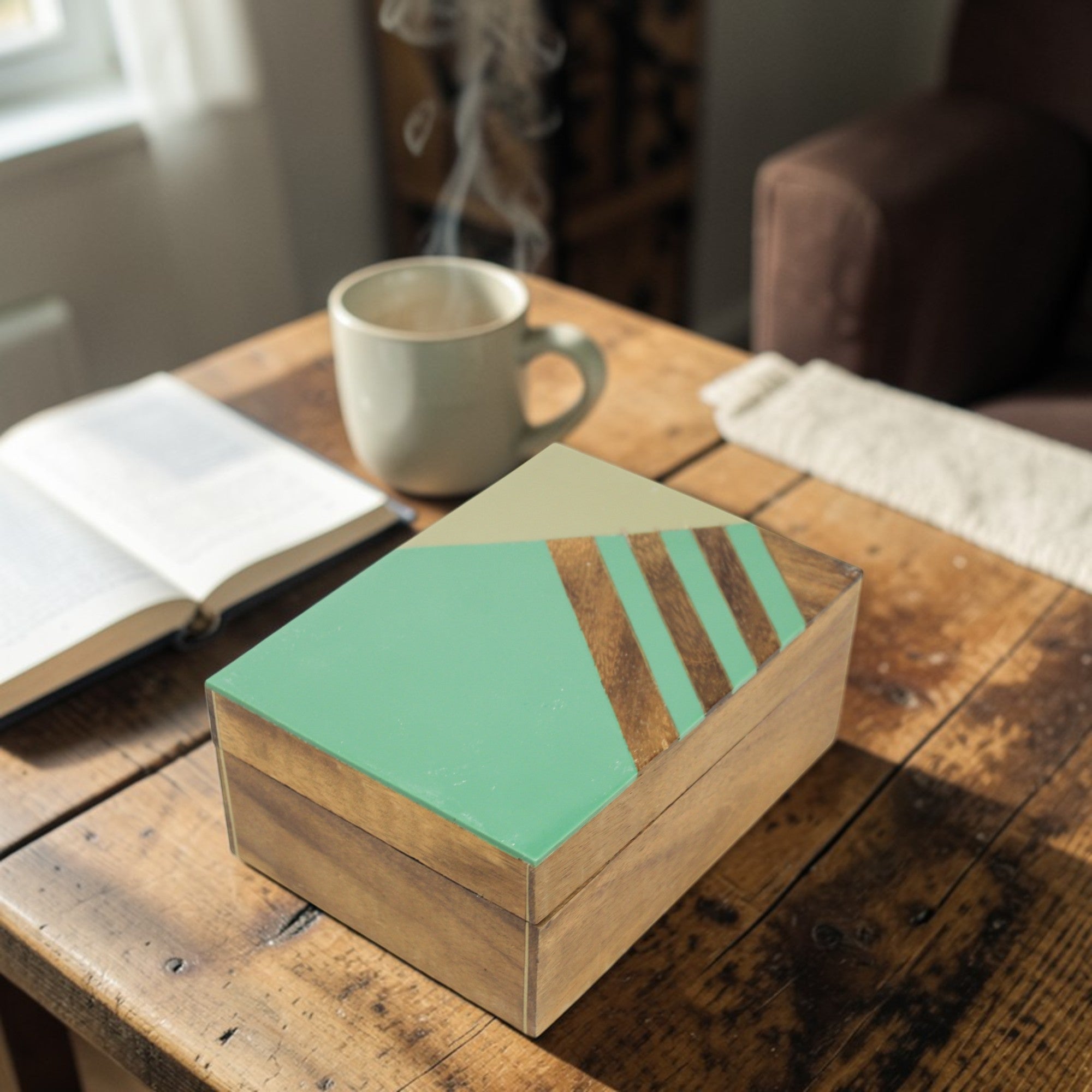 Sage & Cedar Geometric Inlay Jewellery Box