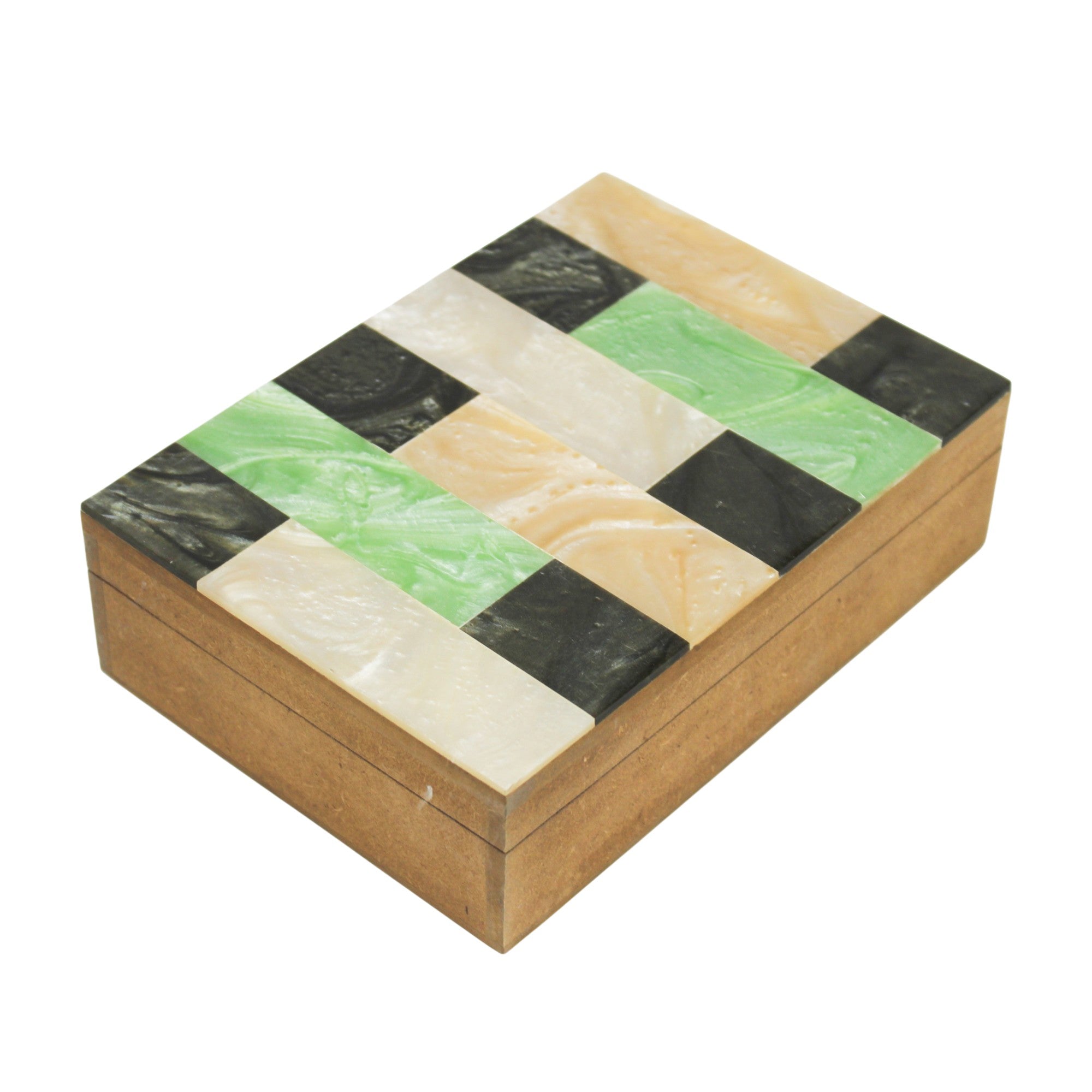 Art Deco Checkered Marble-Inlay Jewellery Box