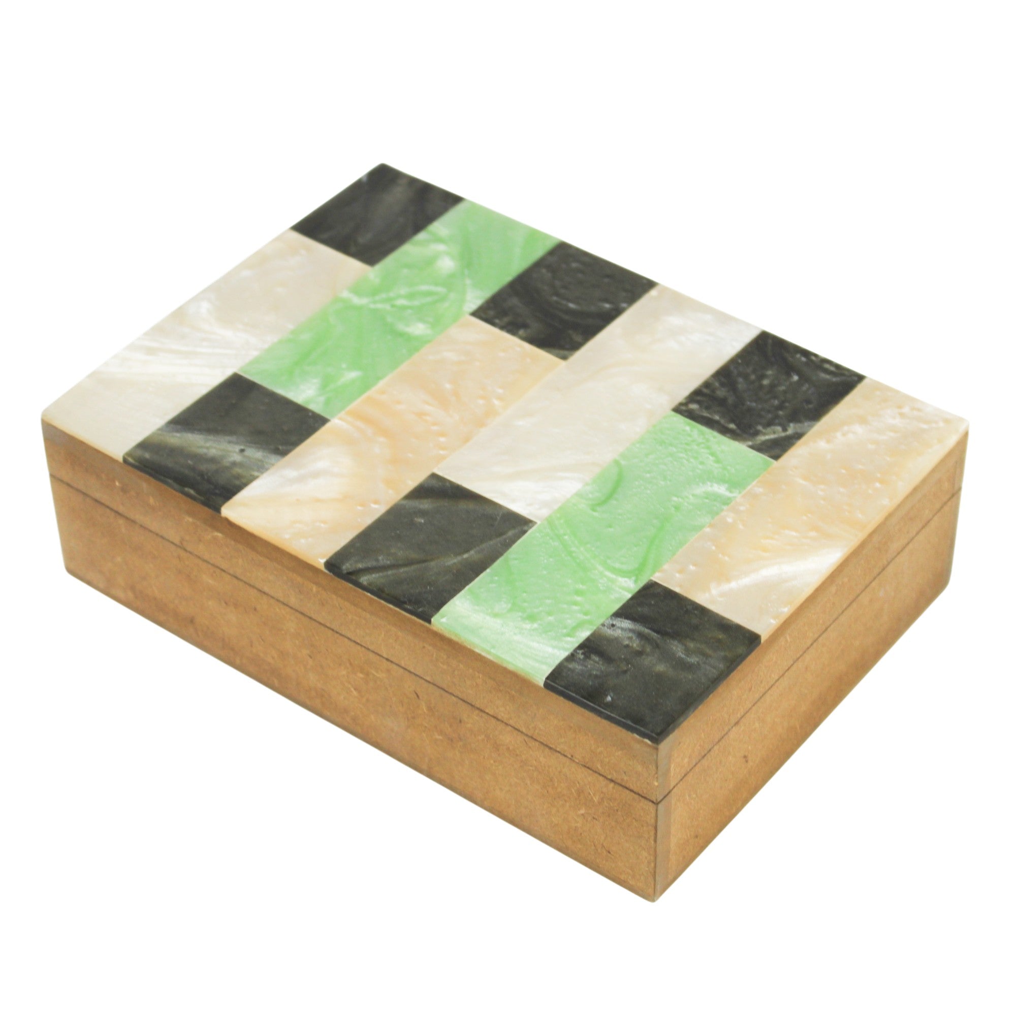 Art Deco Checkered Marble-Inlay Jewellery Box
