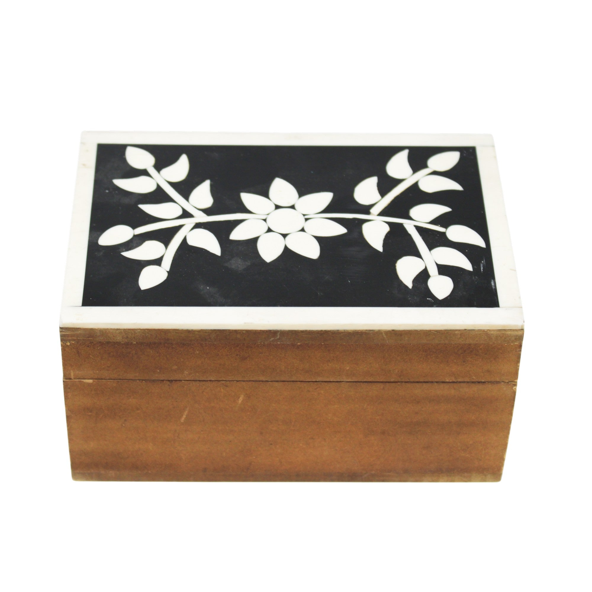  Ebonized Floral Inlay Wood Jewellery Box 