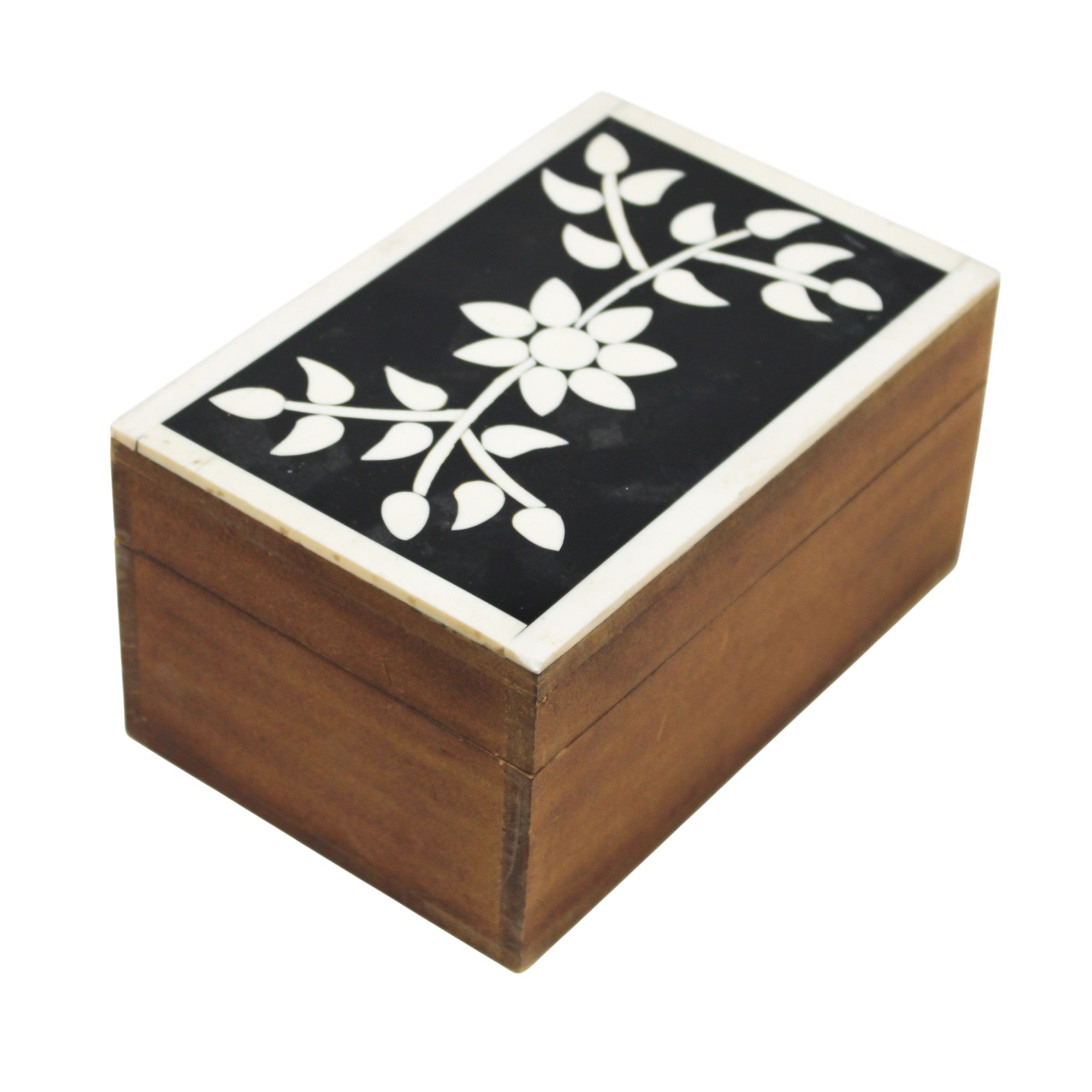 Ebonized Floral Inlay Wood Jewellery Box