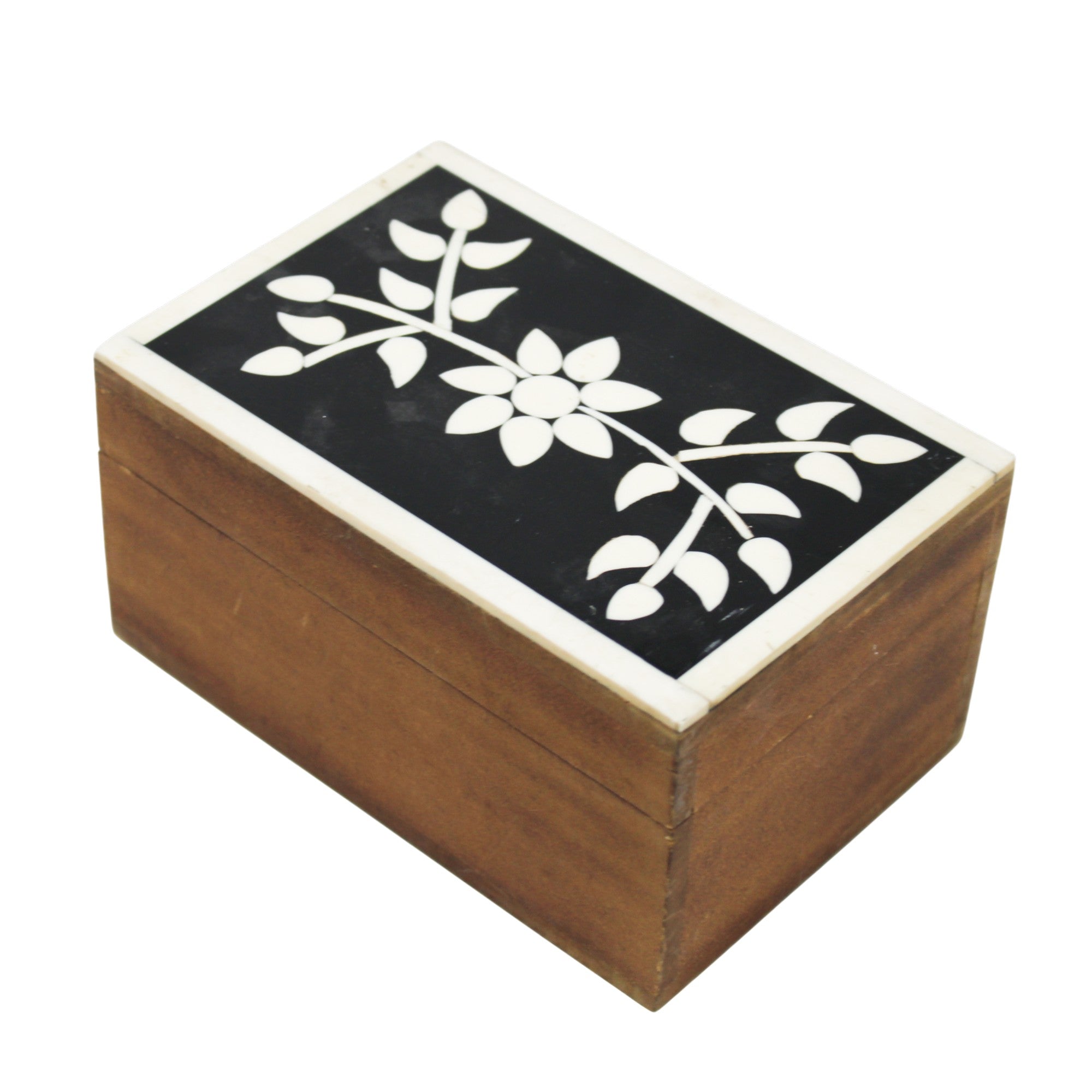 Ebonized Floral Inlay Wood Jewellery Box