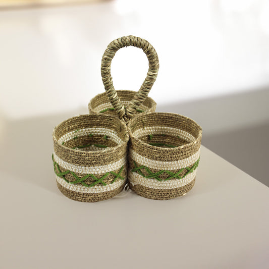 3 Slots Sea Grass Basket With Hanging Handle