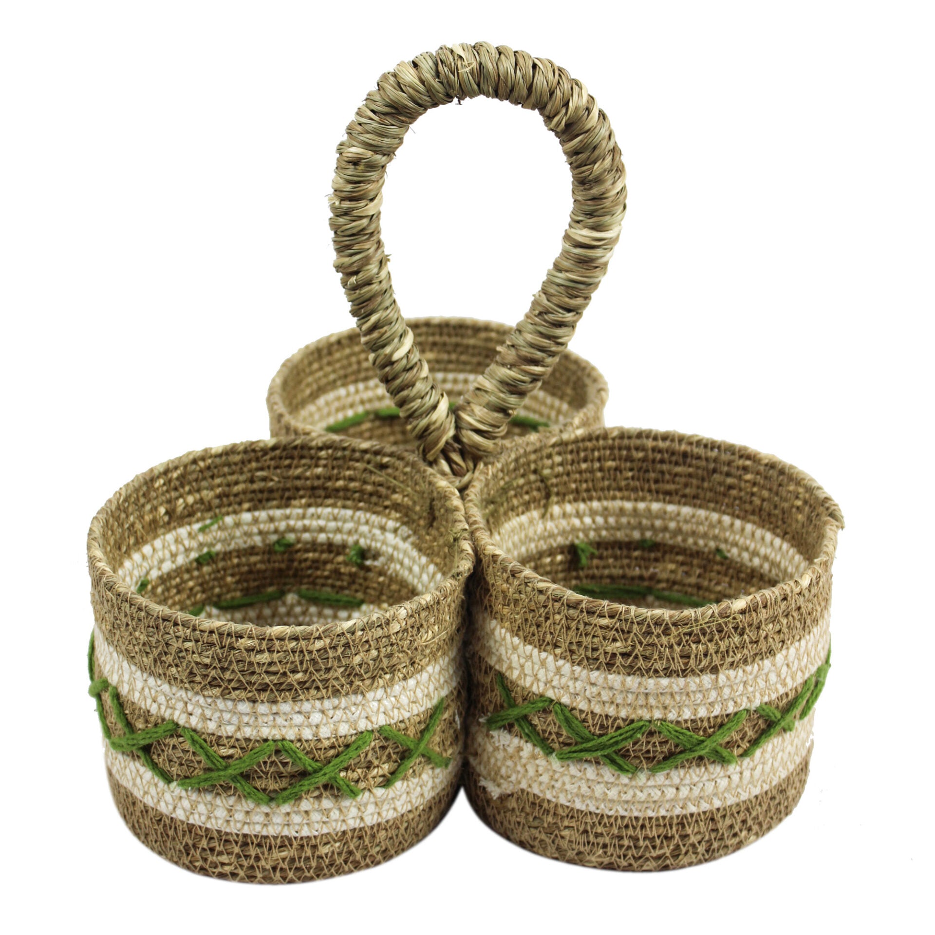 3 Slots Sea Grass Basket With Hanging Handle