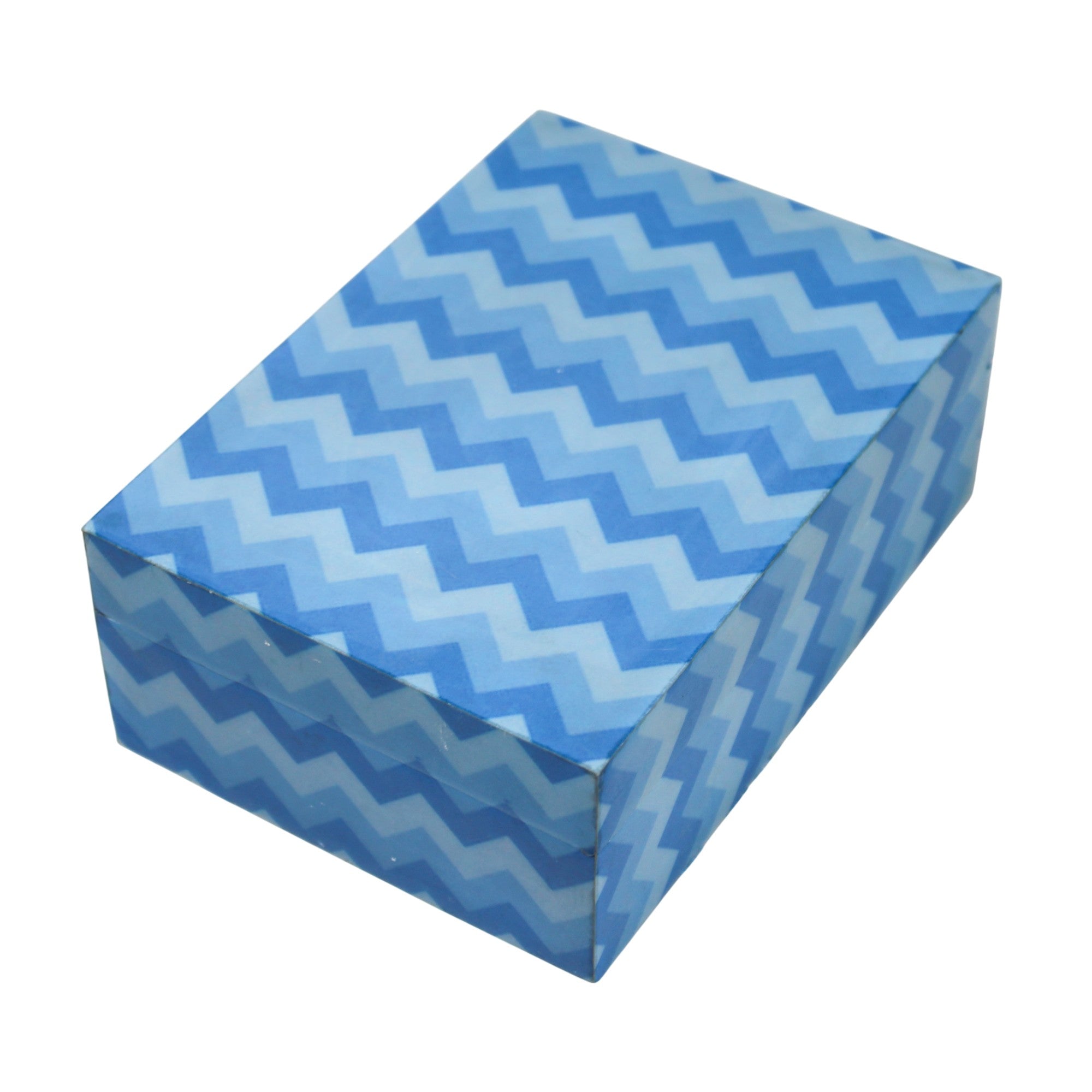 Blue Chevron Zig-Zag Decorative Jewellery Box