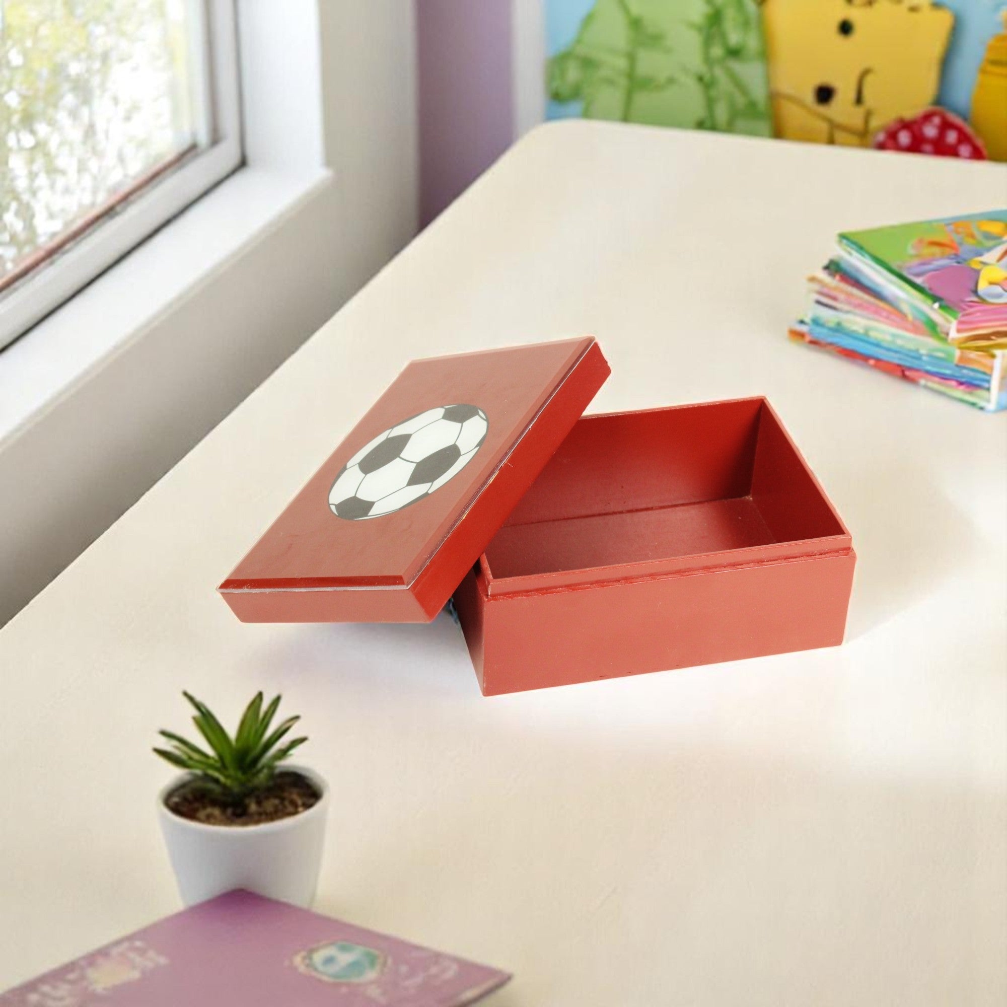 Premium Glass Small Storage Box with Football Design