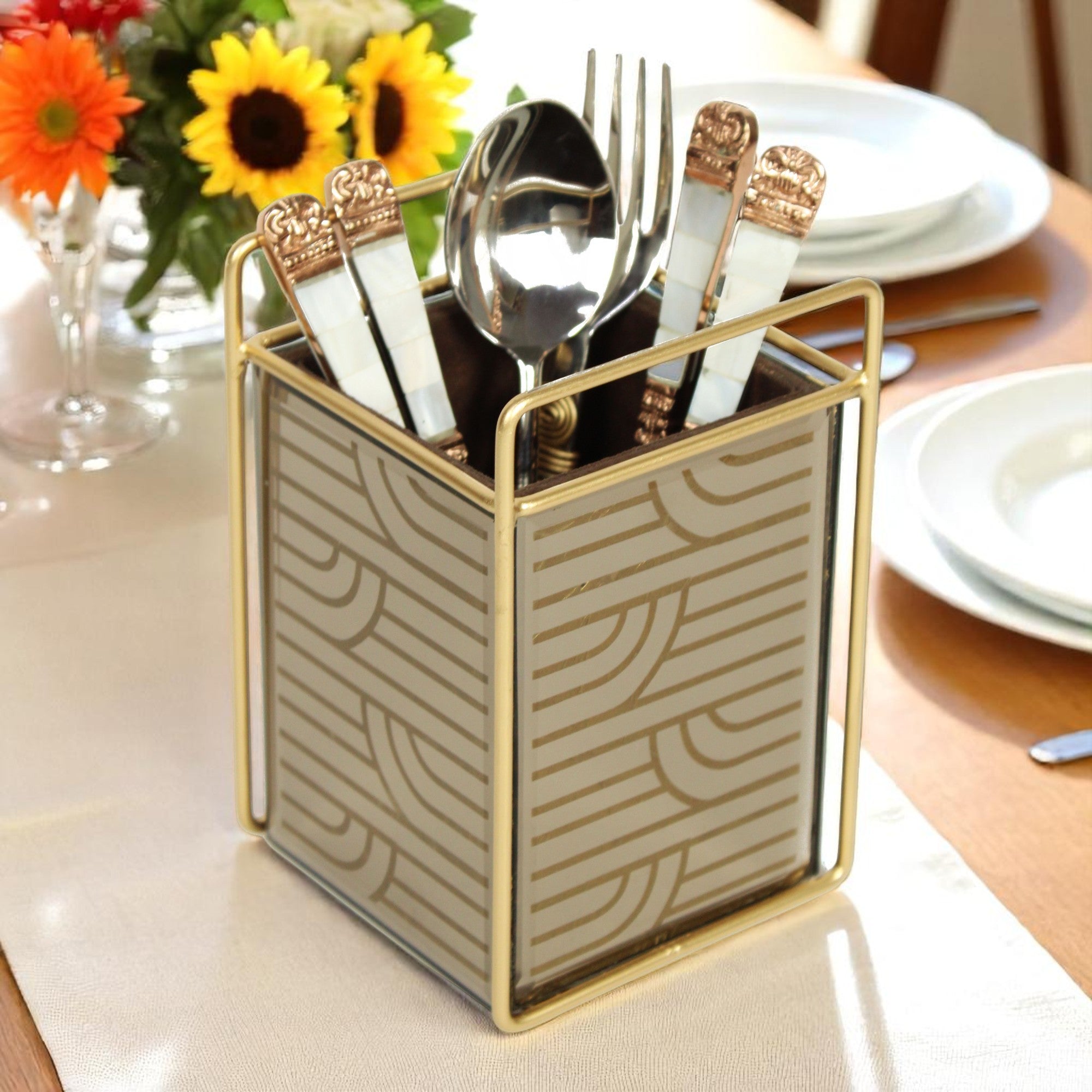 Designer Brown Glass Cutlery Holder