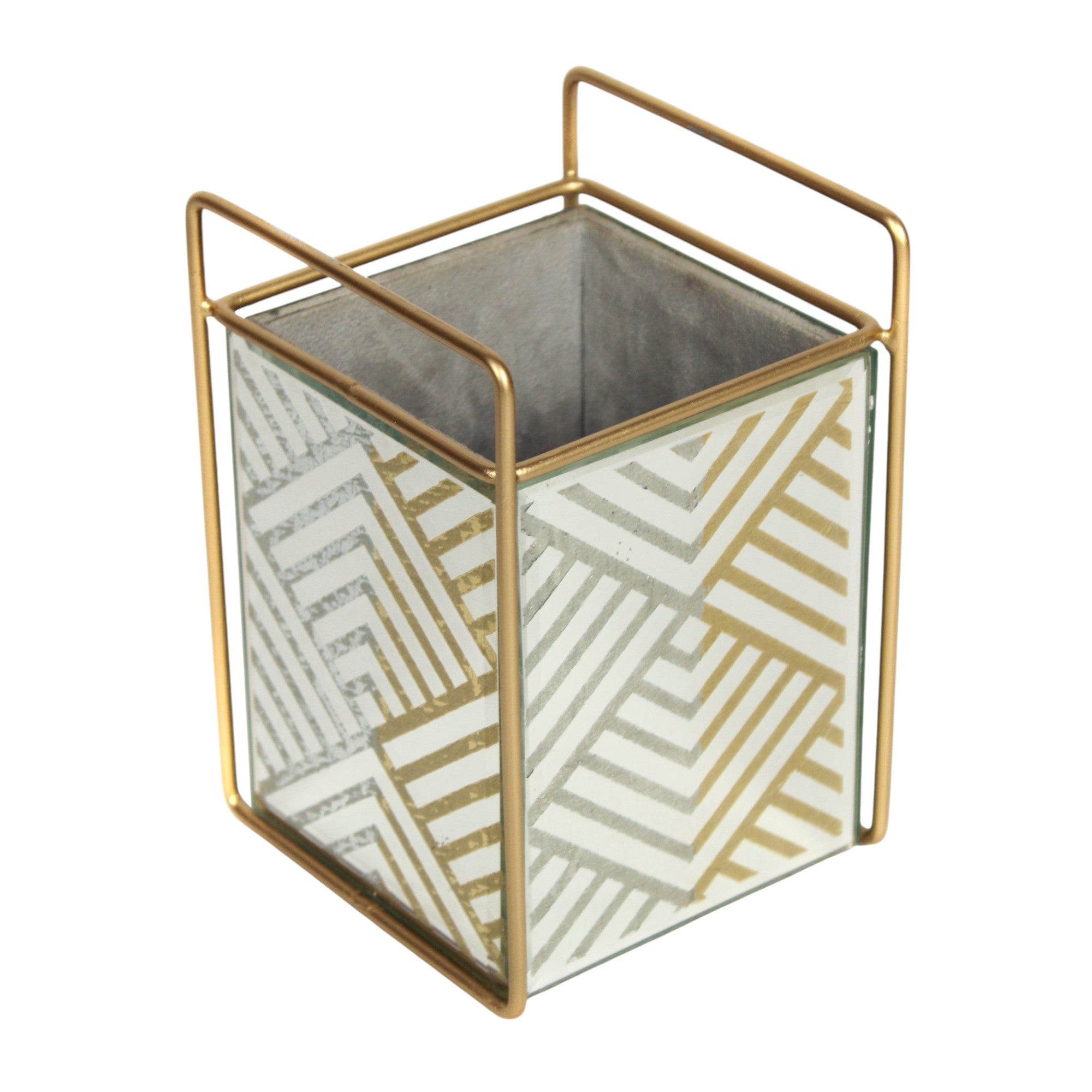 Luxury Silver Color Glass Geometric Design Cutlery Holder