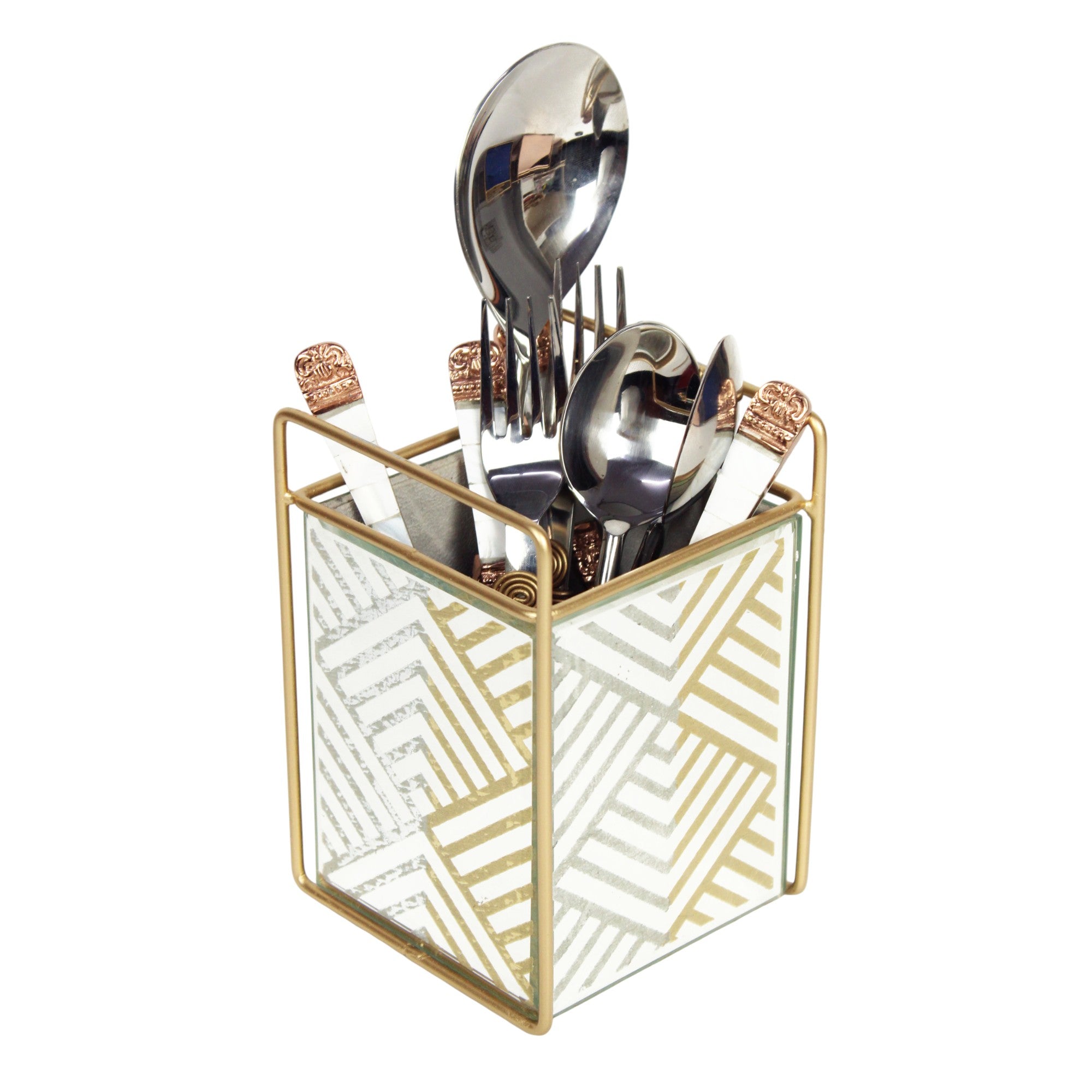 Luxury Silver Glass Geometric Design Cutlery Holder