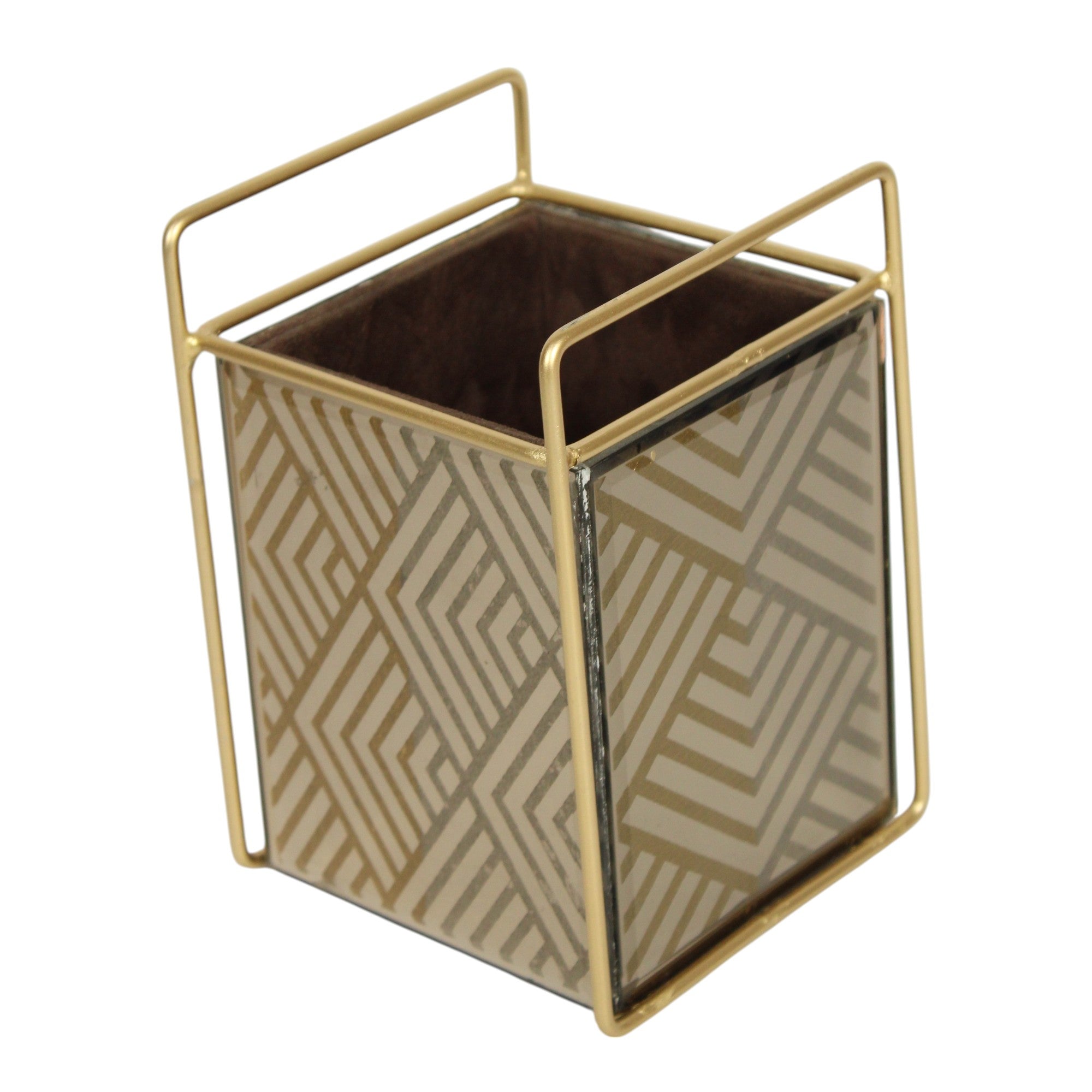 Designer Brown Glass Rhombus Design Cutlery Holder