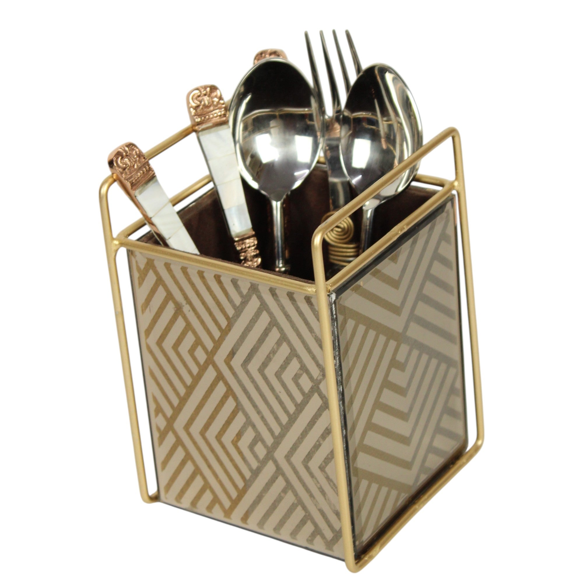 Designer Brown Glass Rhombus Design Cutlery Holder
