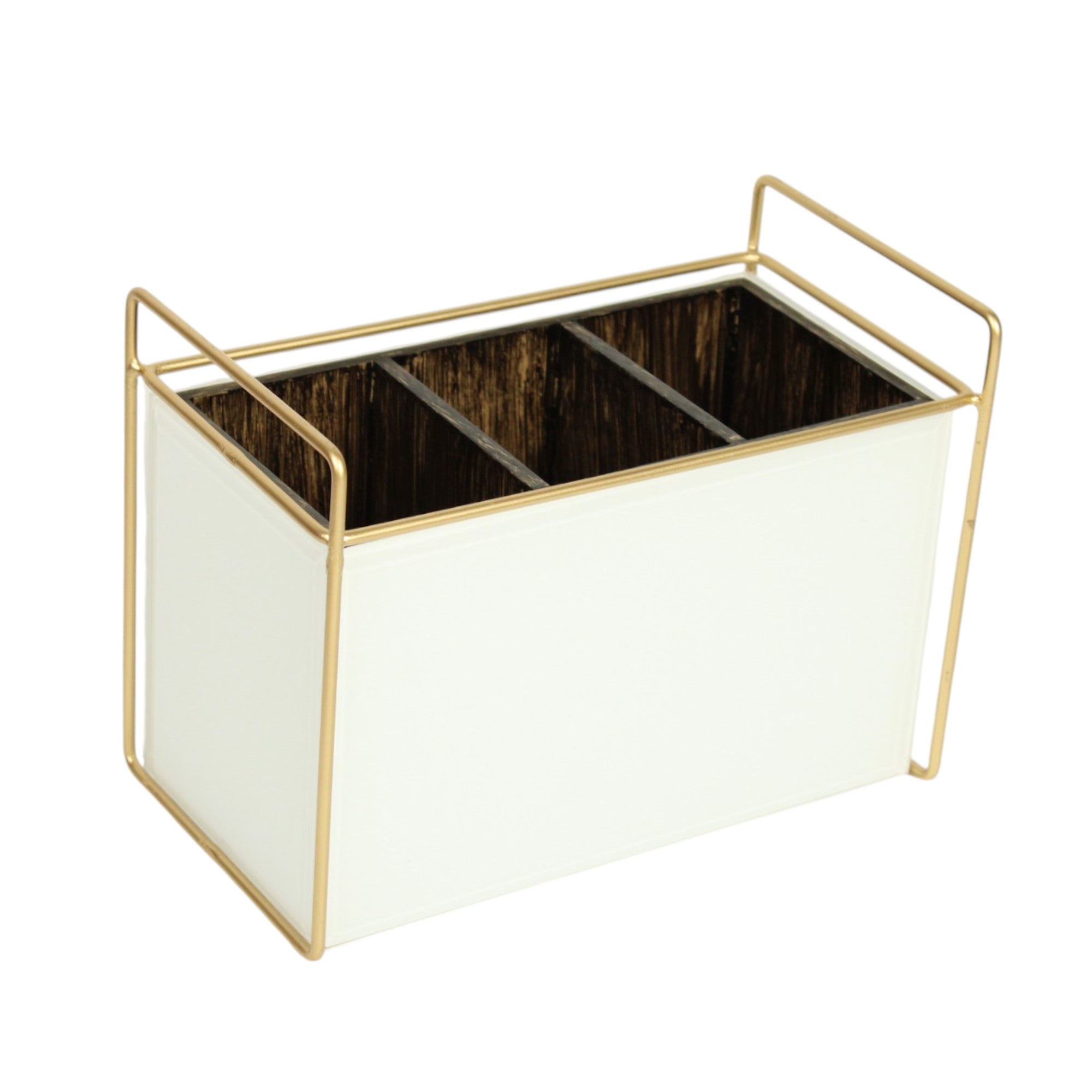 Luxury White Glass Cutlery Holder With Three Partition