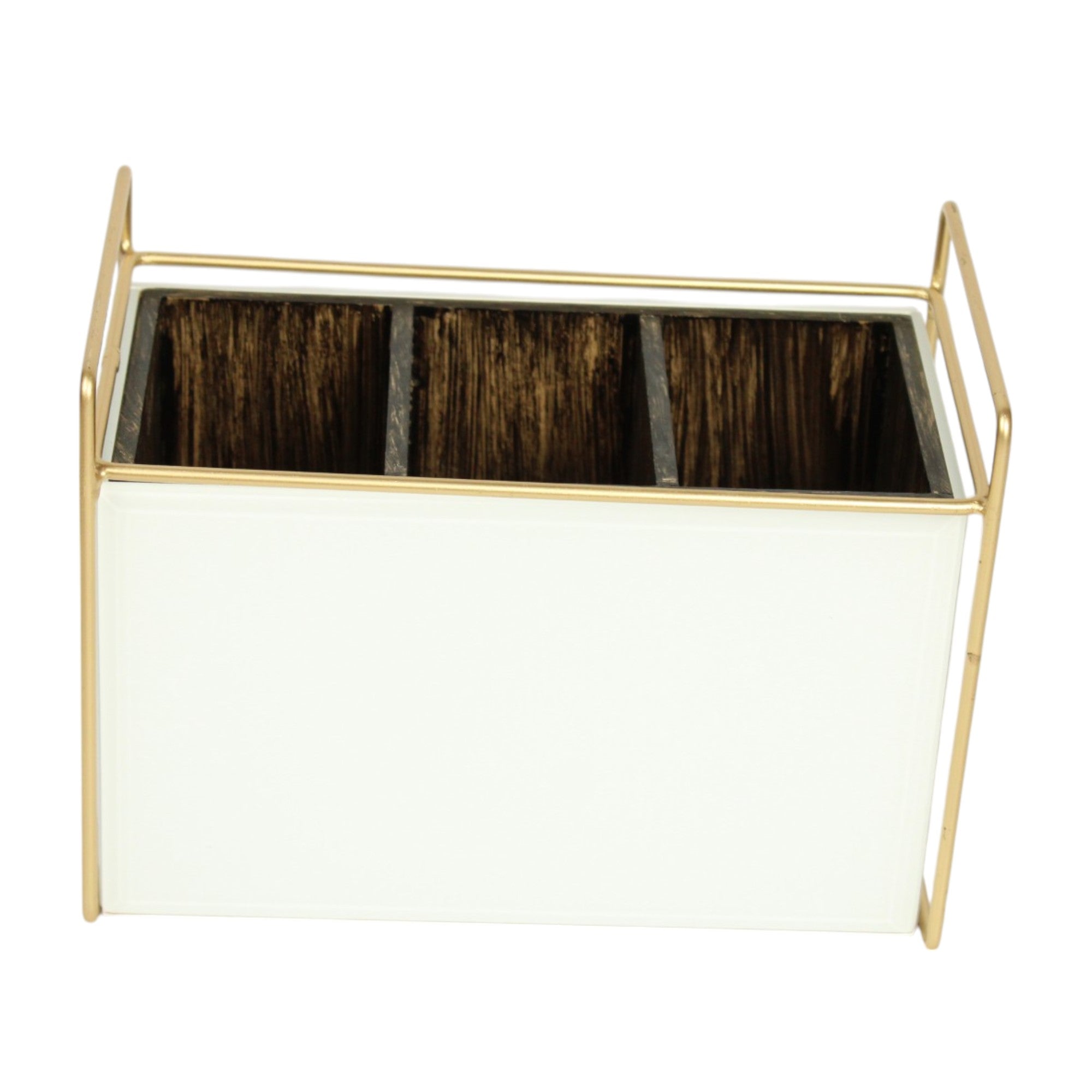 Luxury White Glass Cutlery Holder With Three Partition